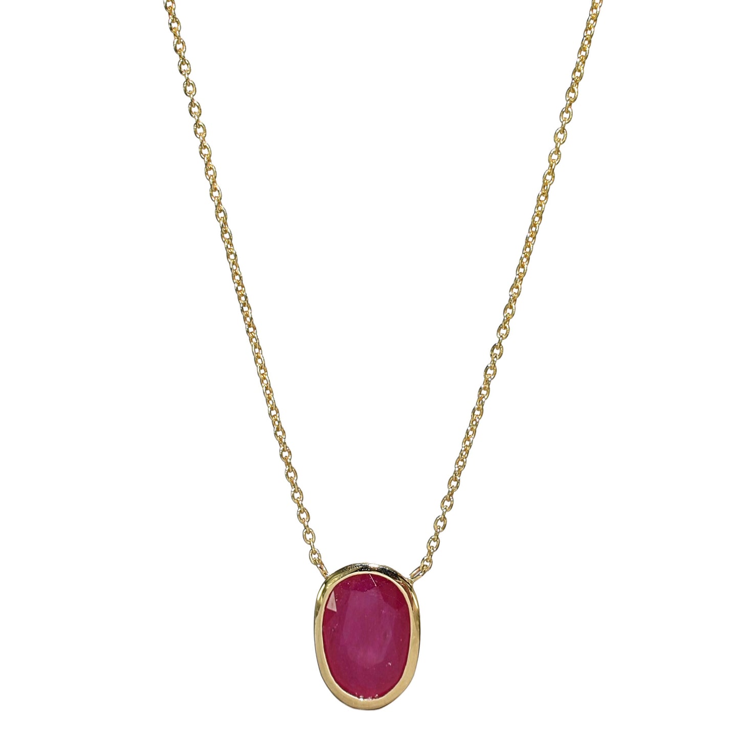 14k Oval Shaped Bezel Ruby Necklace