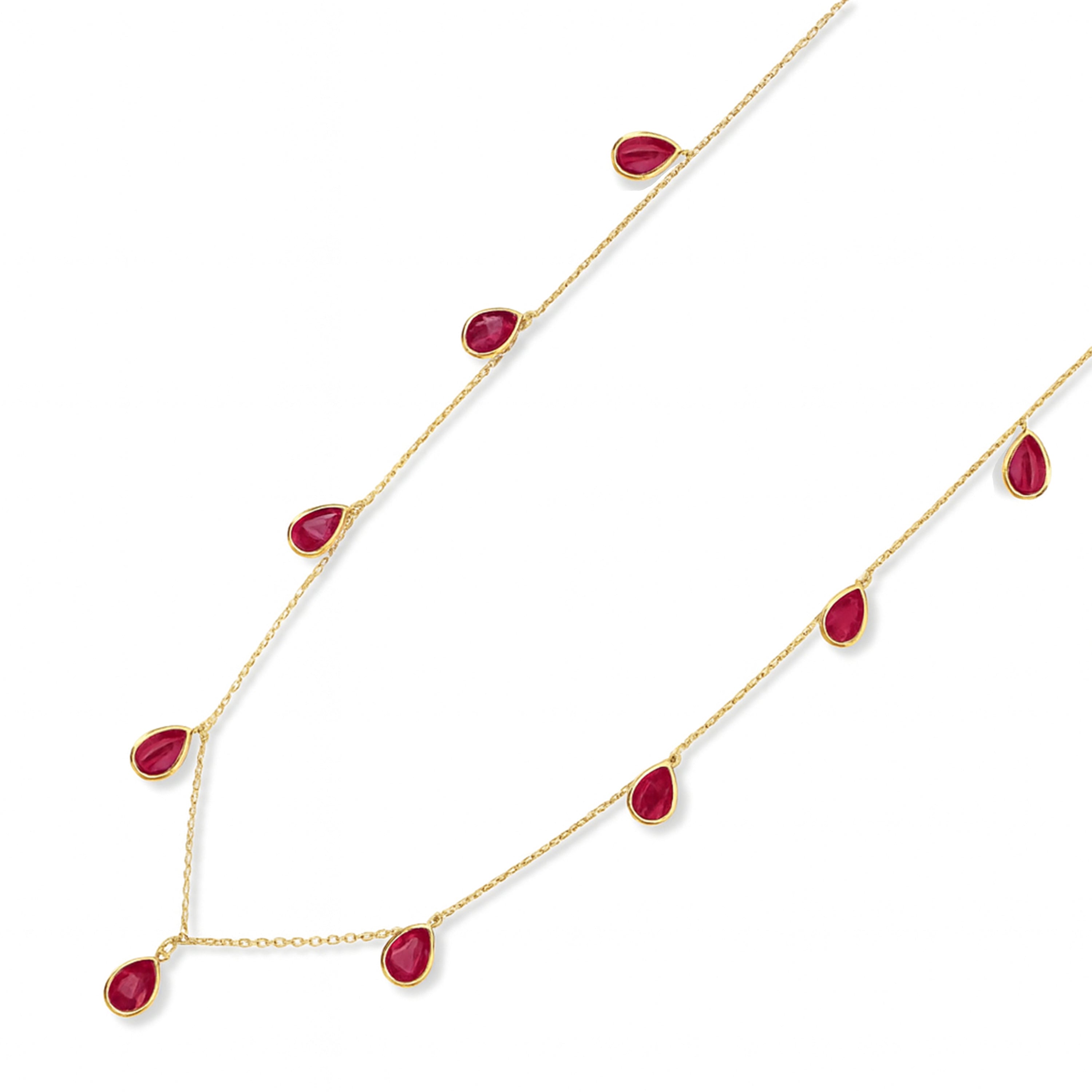14k Pear Shaped Dangle Ruby Necklace