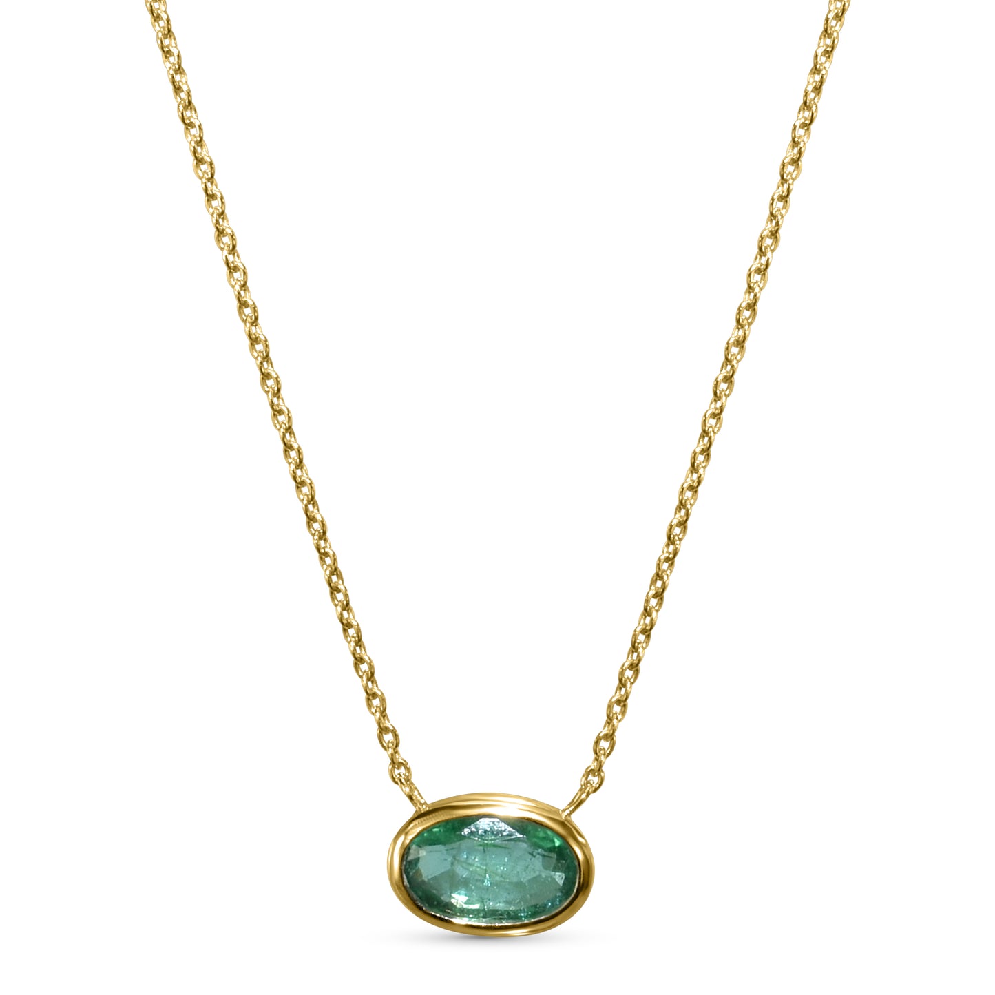14k Oval Shaped Bezel Emerald Necklace