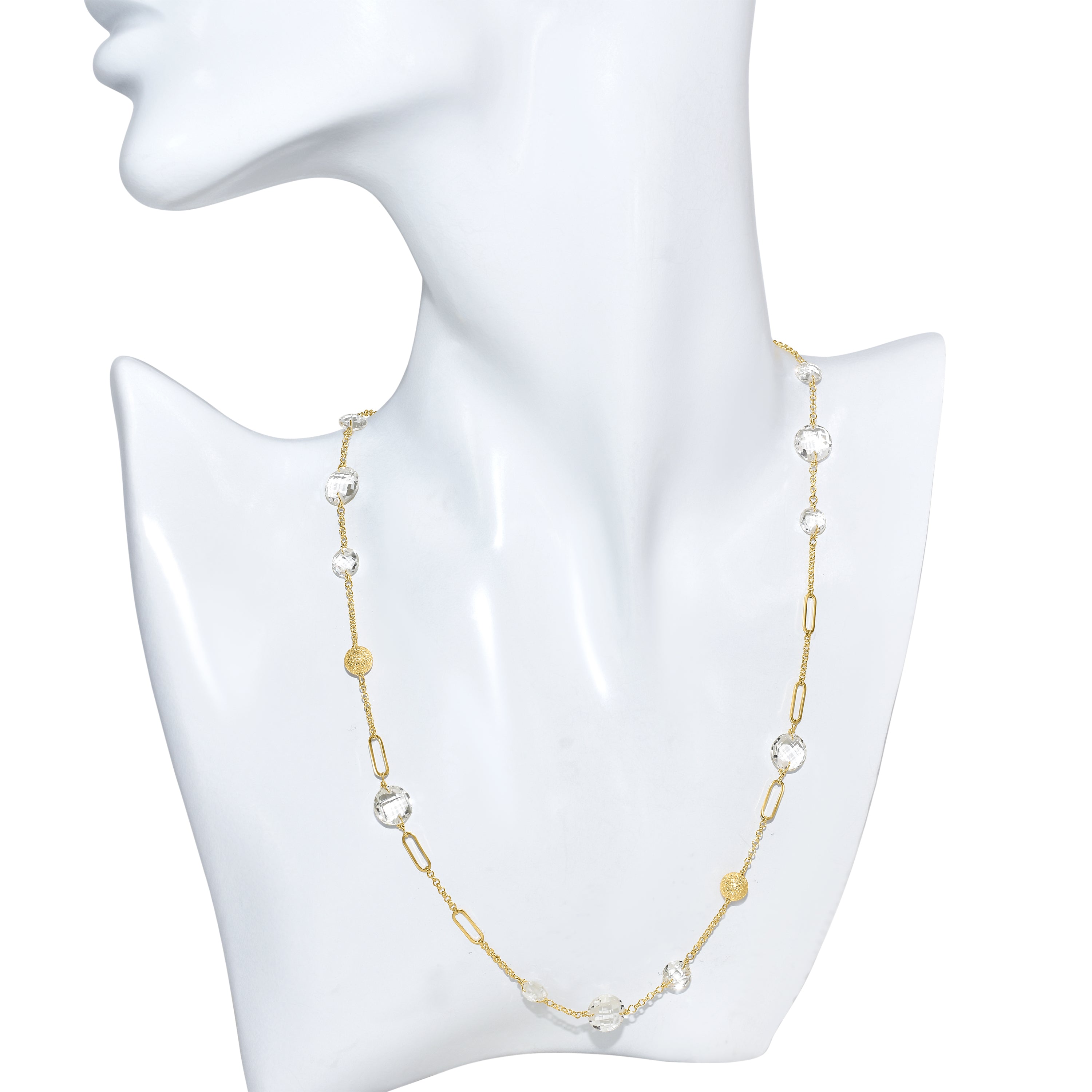 14k White Topaz Coin Fancy Station Necklace