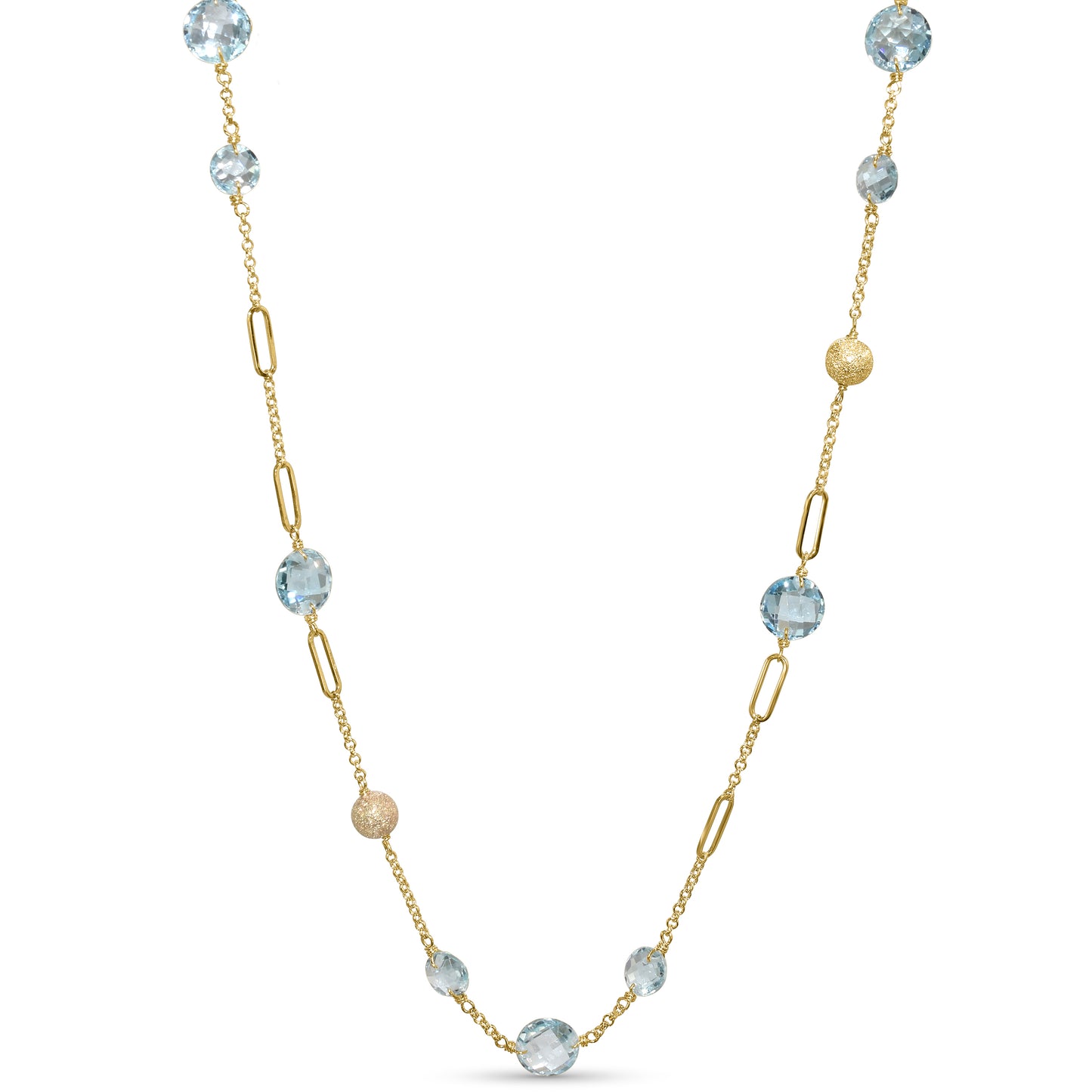 14k Blue Topaz Coin Fancy Station Necklace