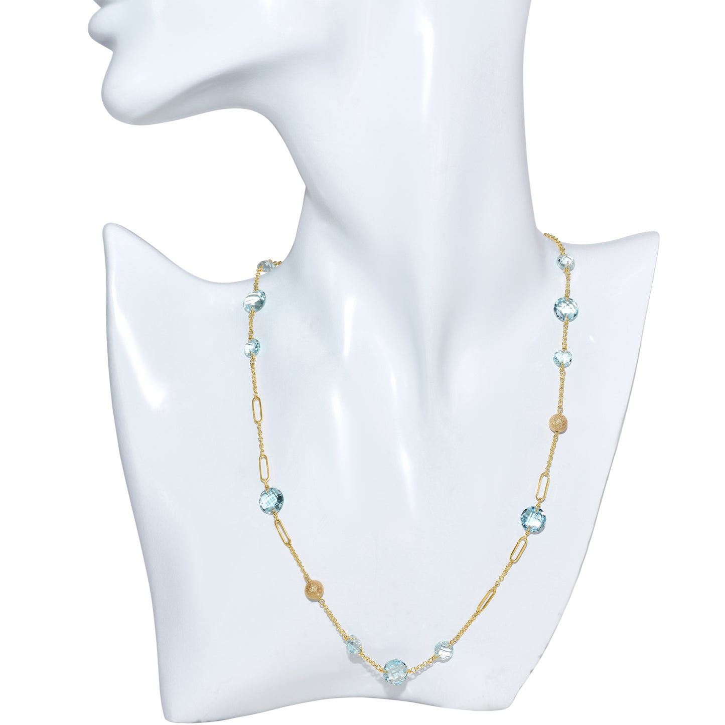 14k Blue Topaz Coin Fancy Station Necklace