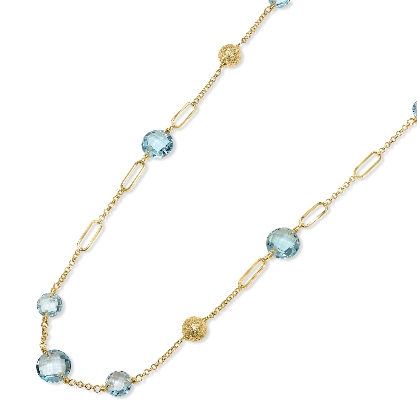 14k Blue Topaz Coin Fancy Station Necklace