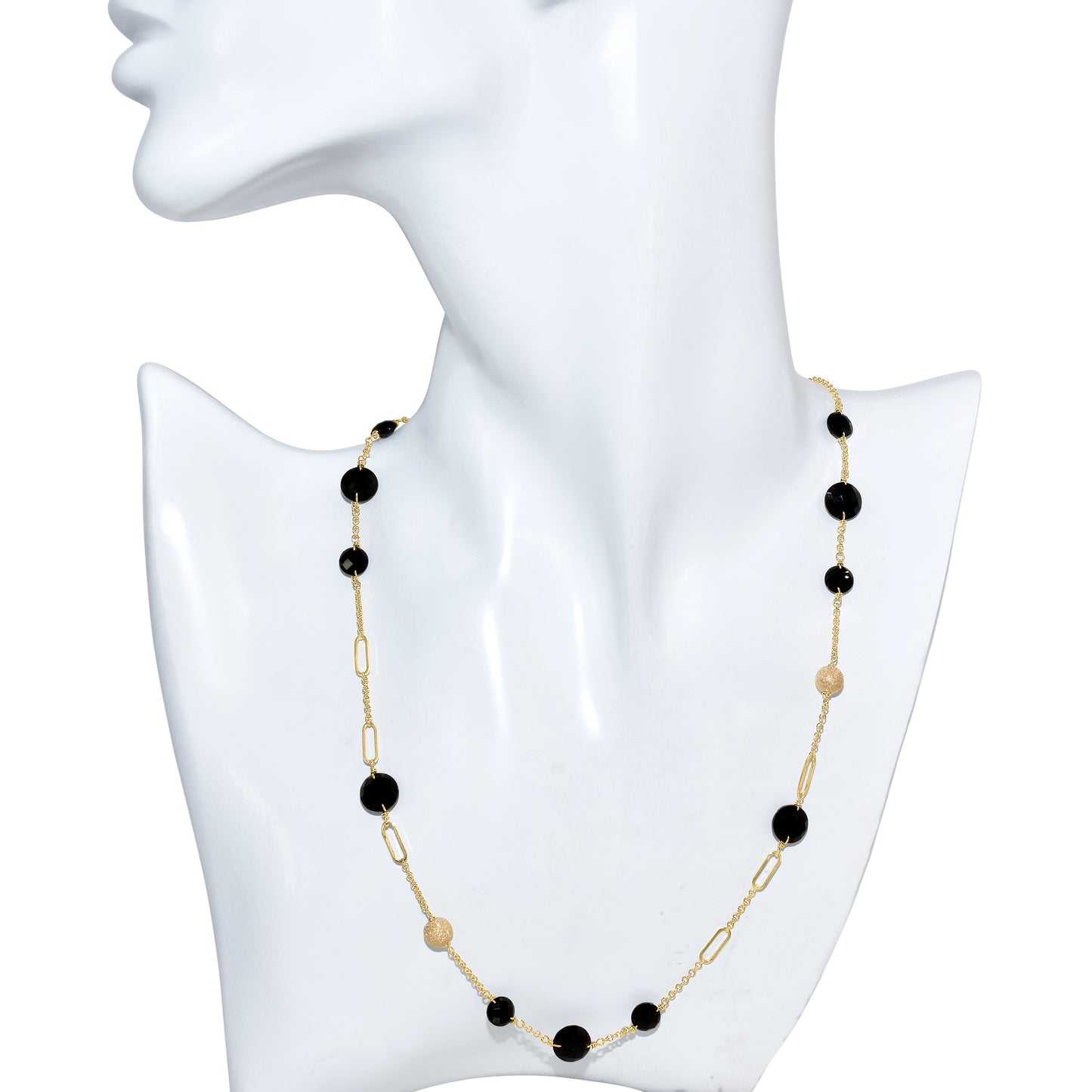 14k Black Onyx Fancy Station Necklace