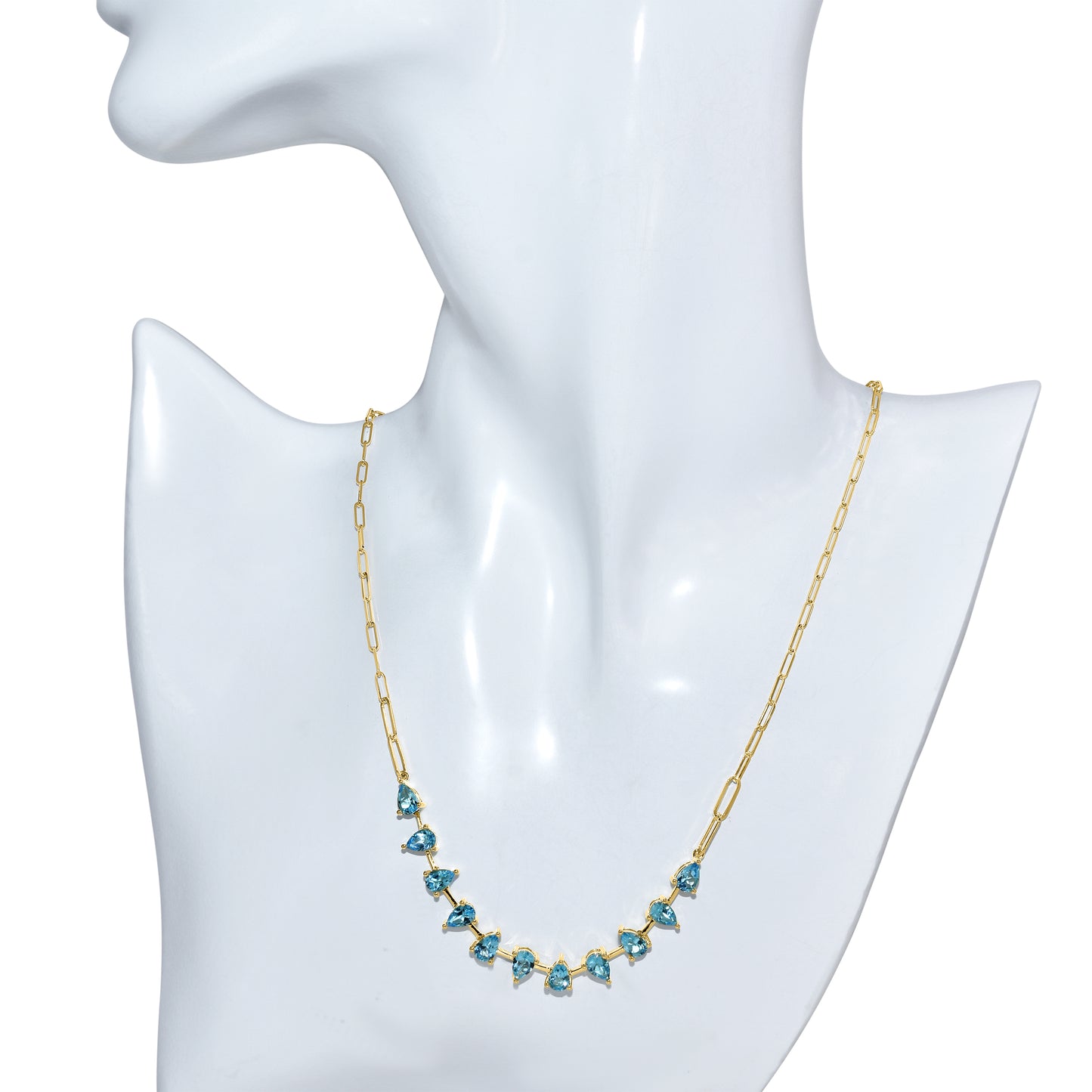 14k Swiss Blue Topaz Pear Link Paperclip Necklace