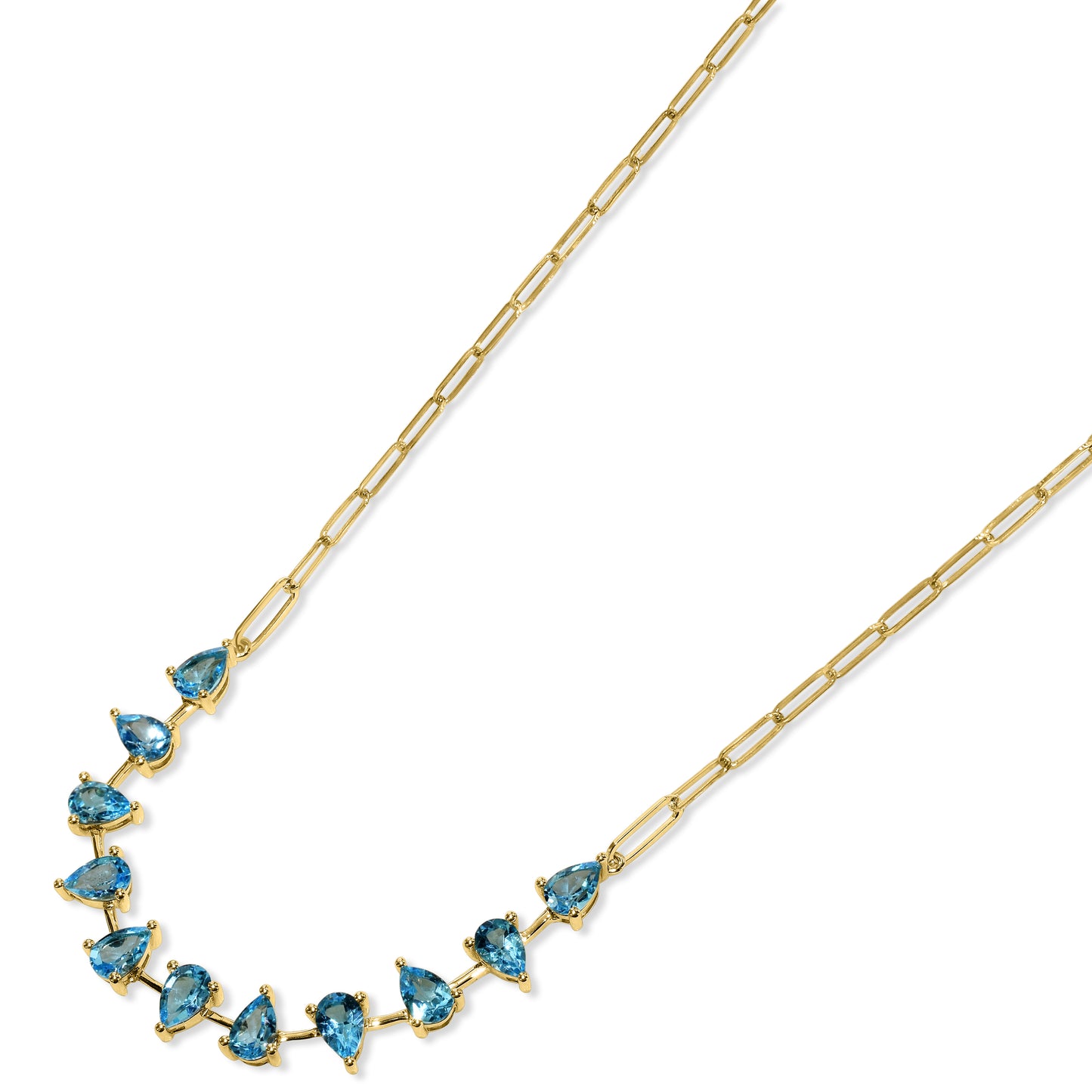 14k Swiss Blue Topaz Pear Link Paperclip Necklace