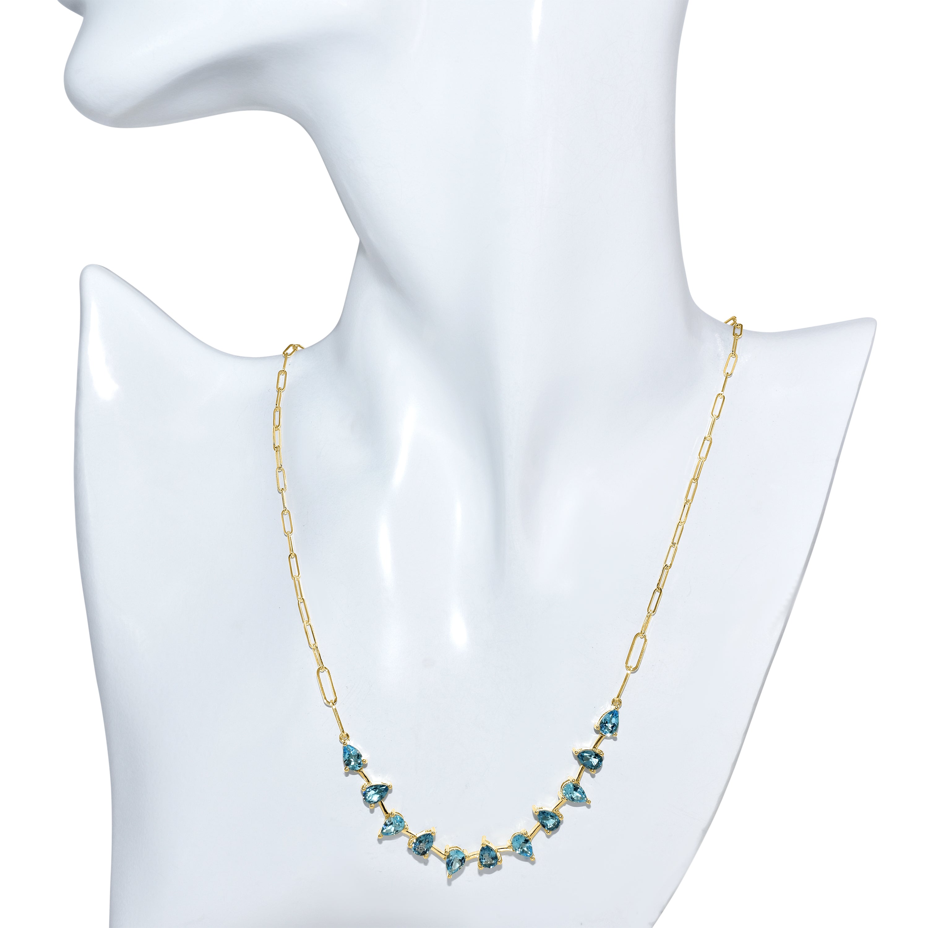 14k Swiss London Blue Topaz Pear 1x1 Link Paperclip Necklace