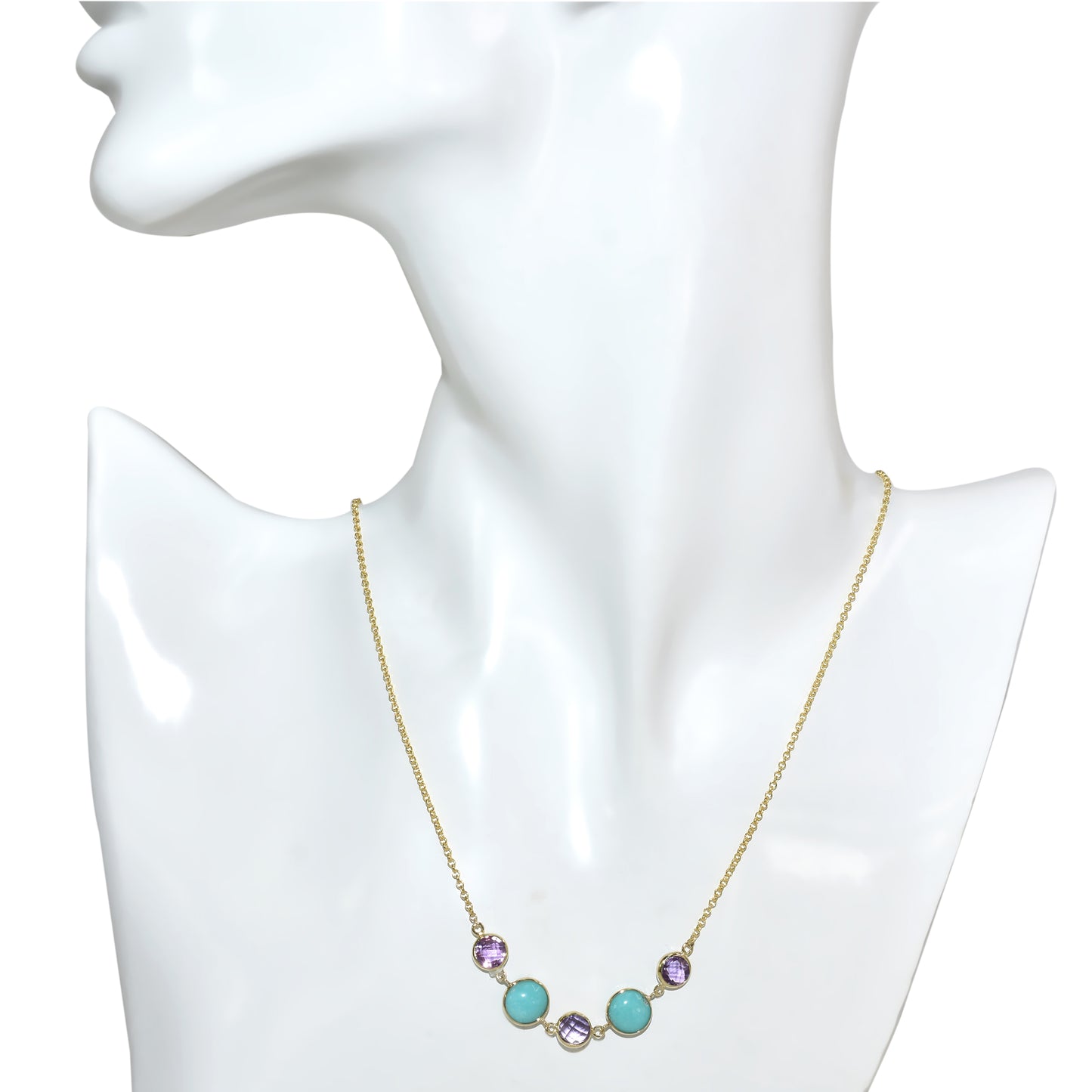 14k Amethyst Turquoise Five Piece Link Necklace