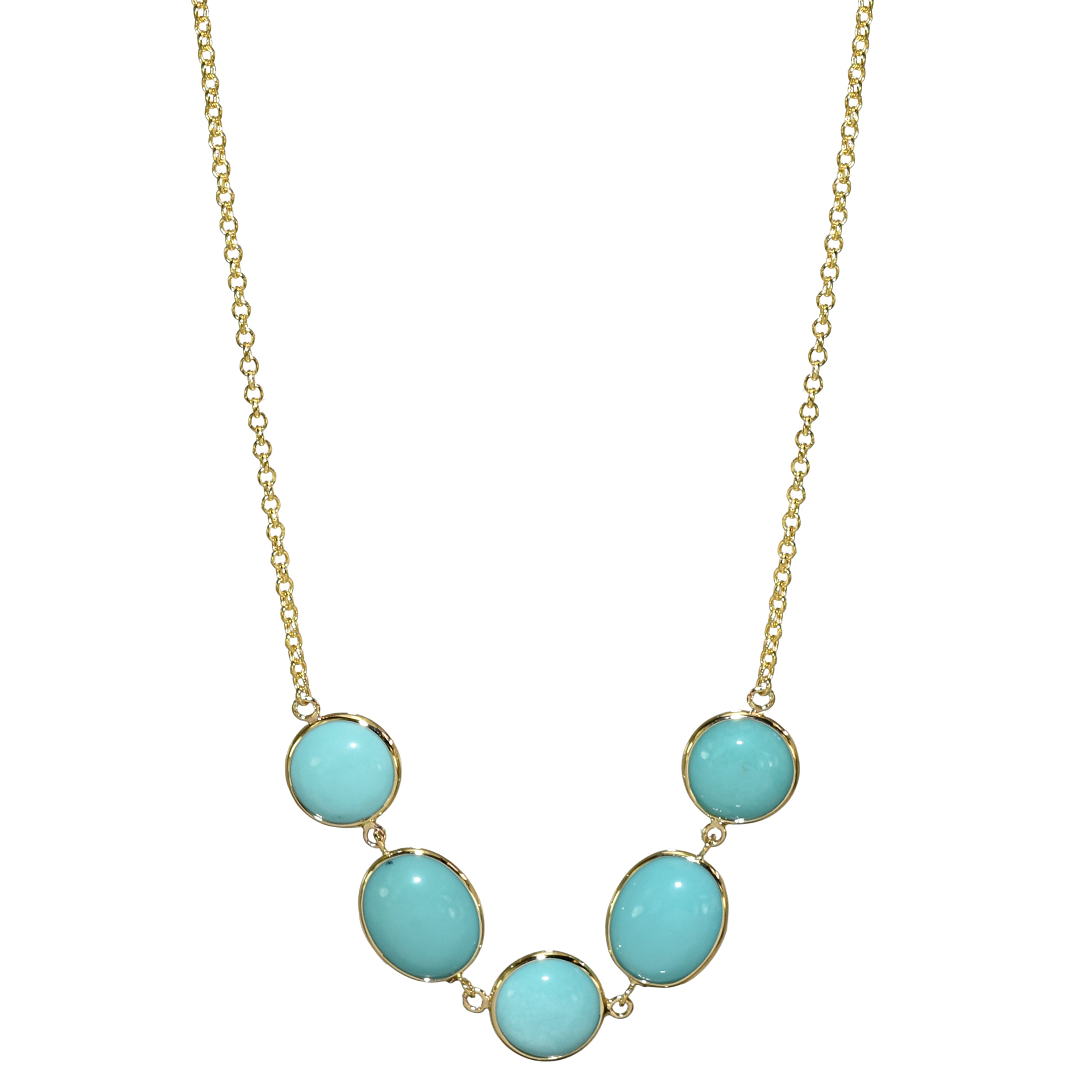 14k Turquoise Round Oval 1x1 5 Piece Link Necklace