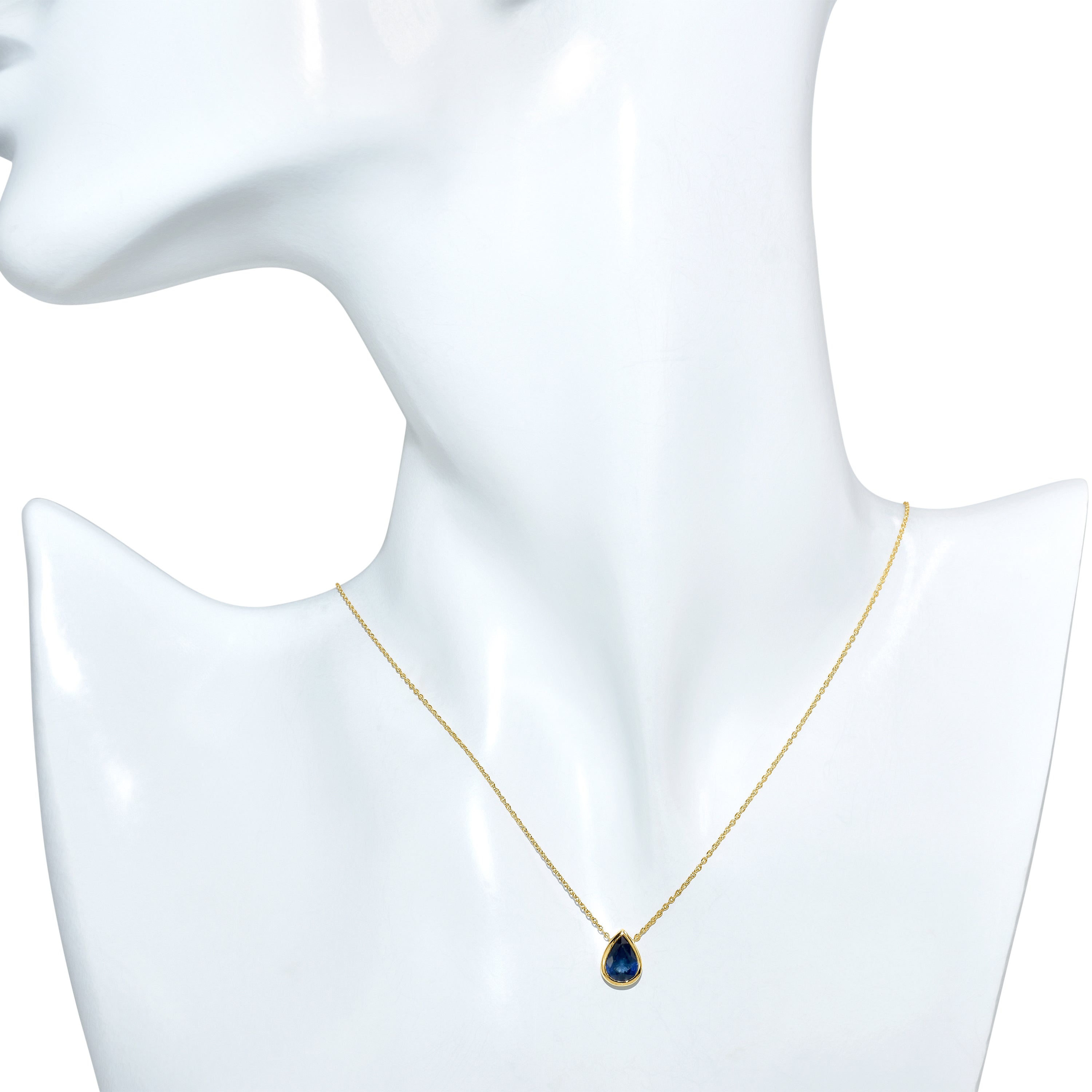 14k Sapphire Pear Bezel Necklace