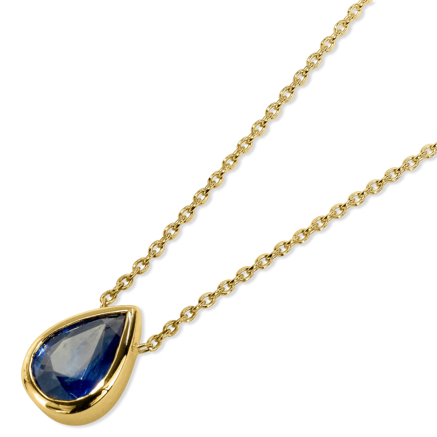 14k Sapphire Pear Bezel Necklace