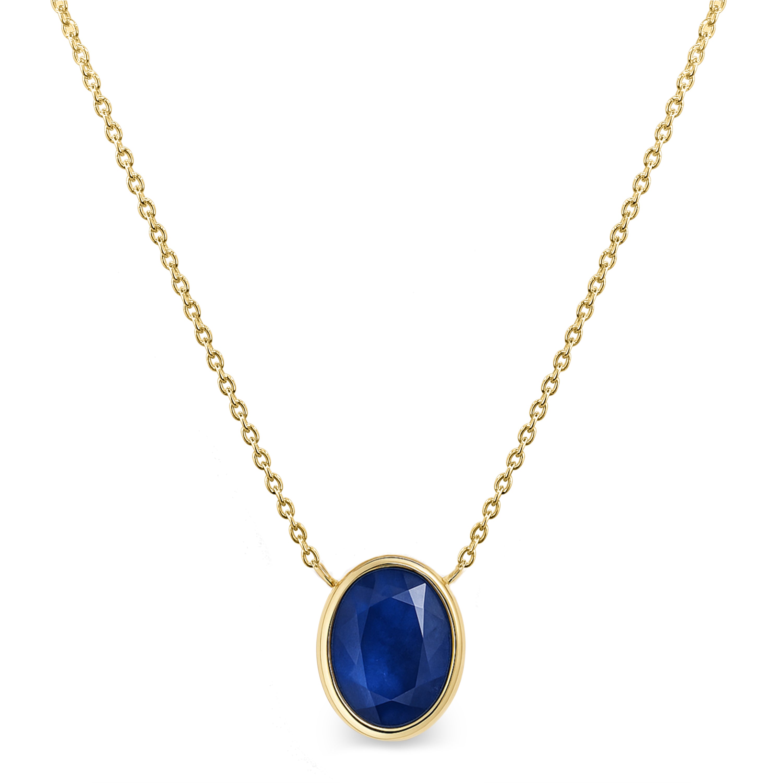 14k Sapphire Oval Bezel Necklace