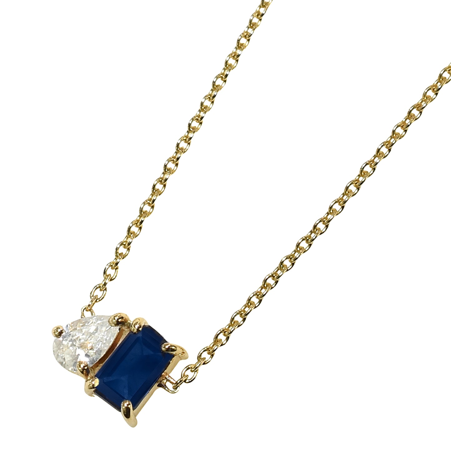 14k Sapphire Diamond Baguette Necklace