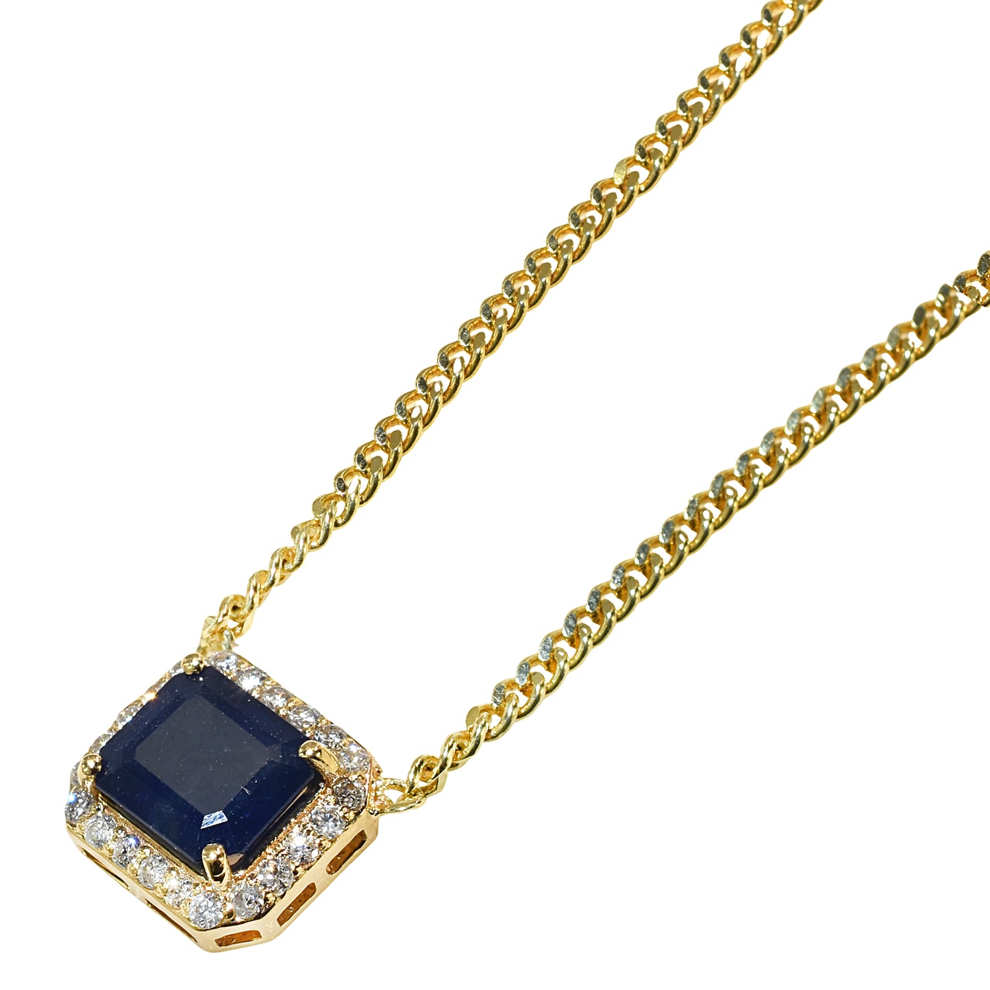 14k Sapphire Diamond Emerald Cut Necklace