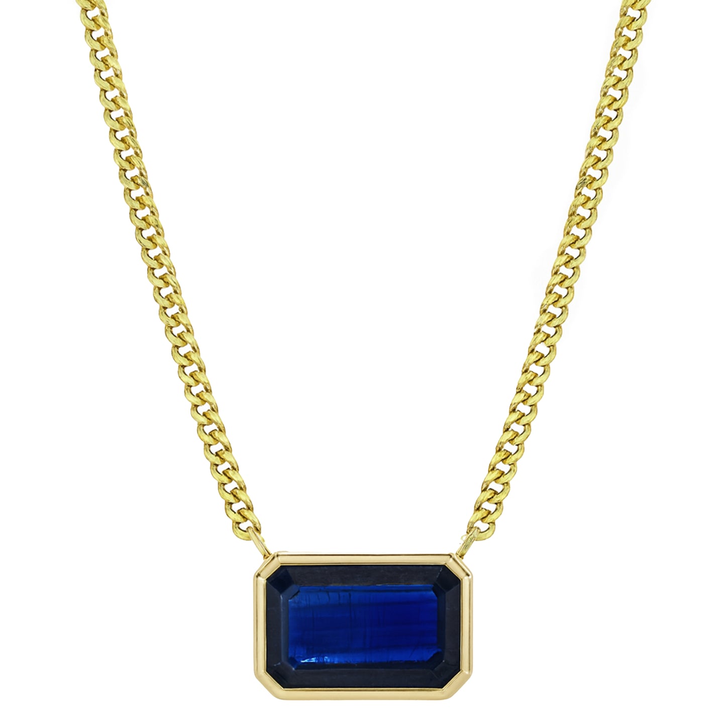 14k Sapphire Rectangle Bezel Necklace
