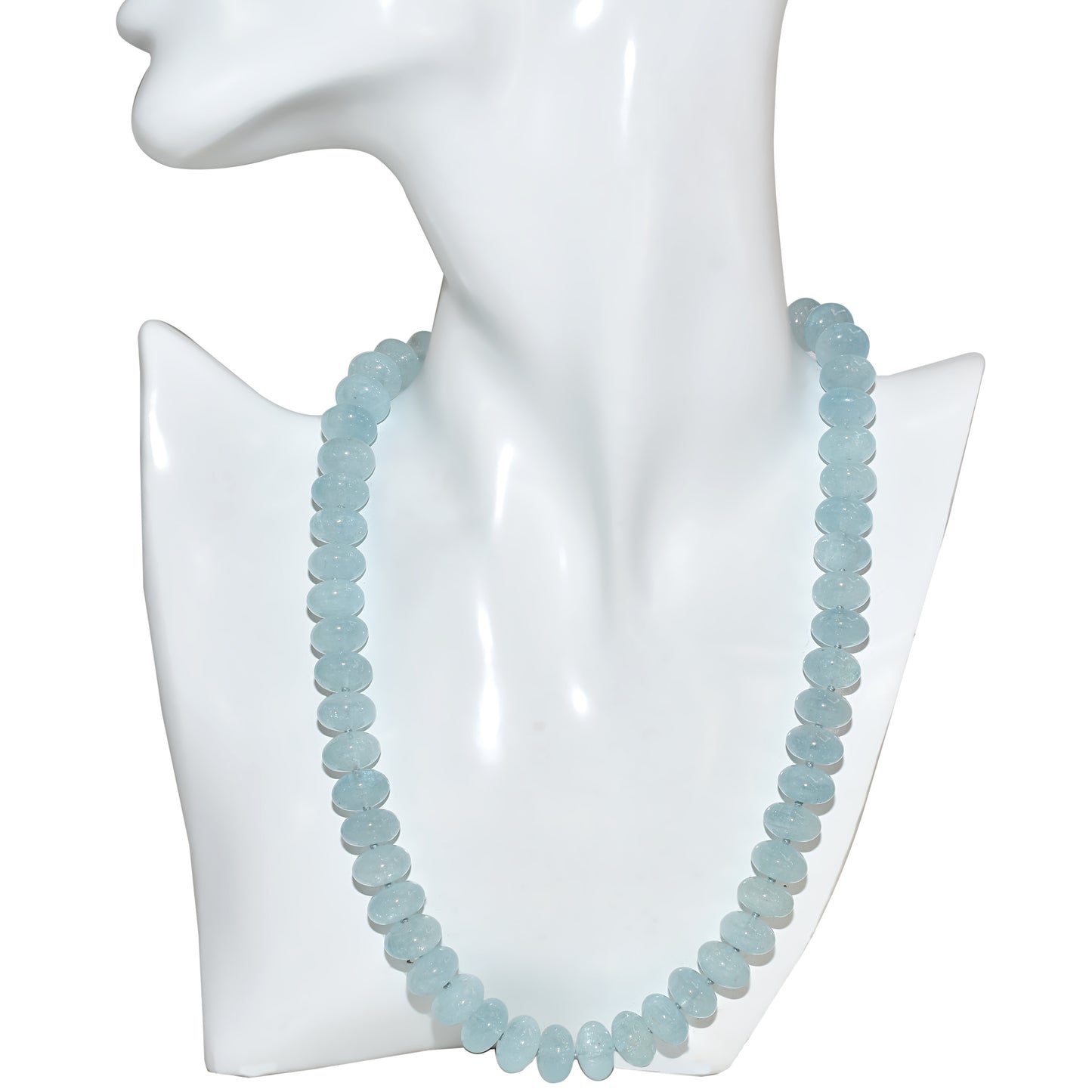 14k Aquamarine Smooth Roundel Knotted Necklace