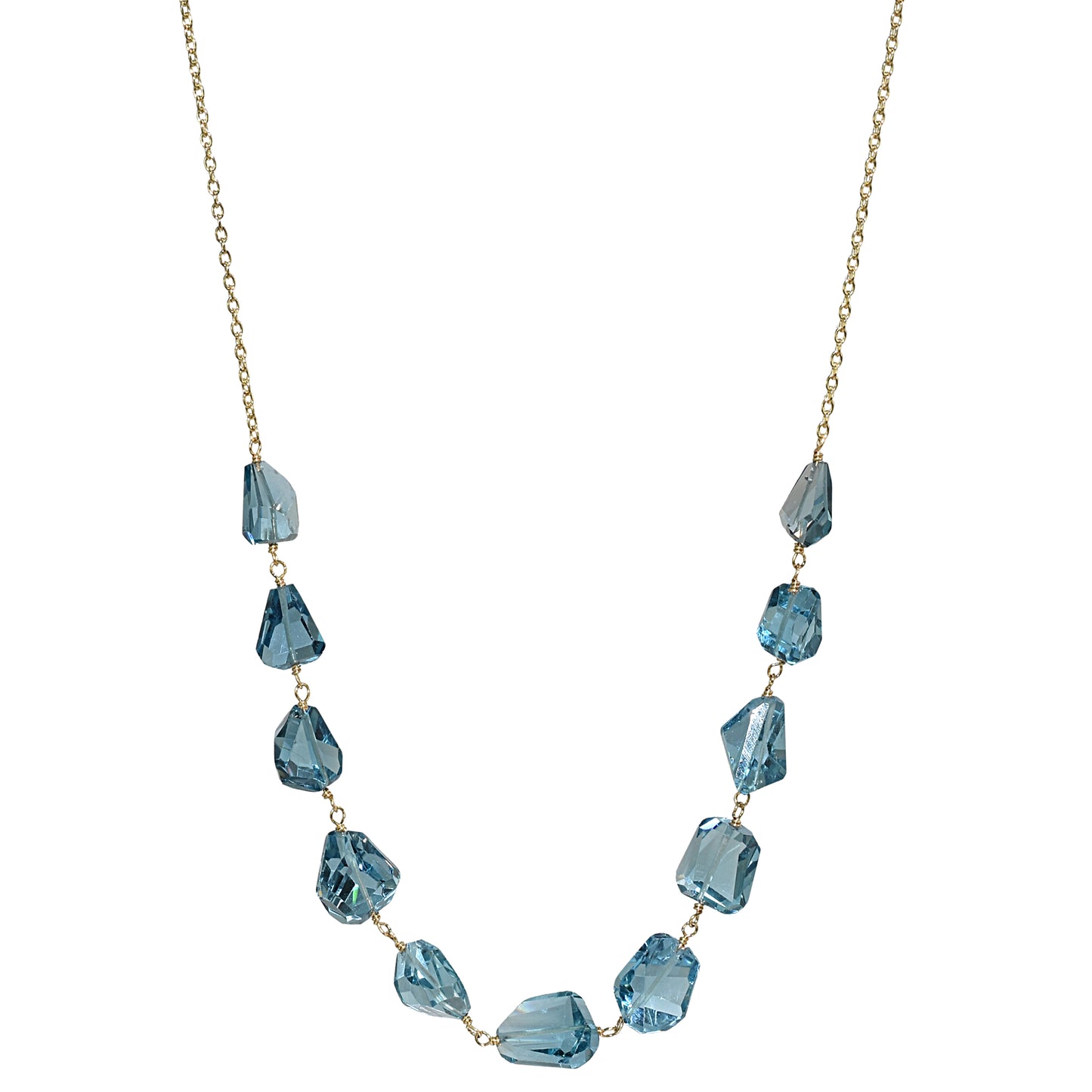 14k London Blue Topaz Nugget Link Front Necklace