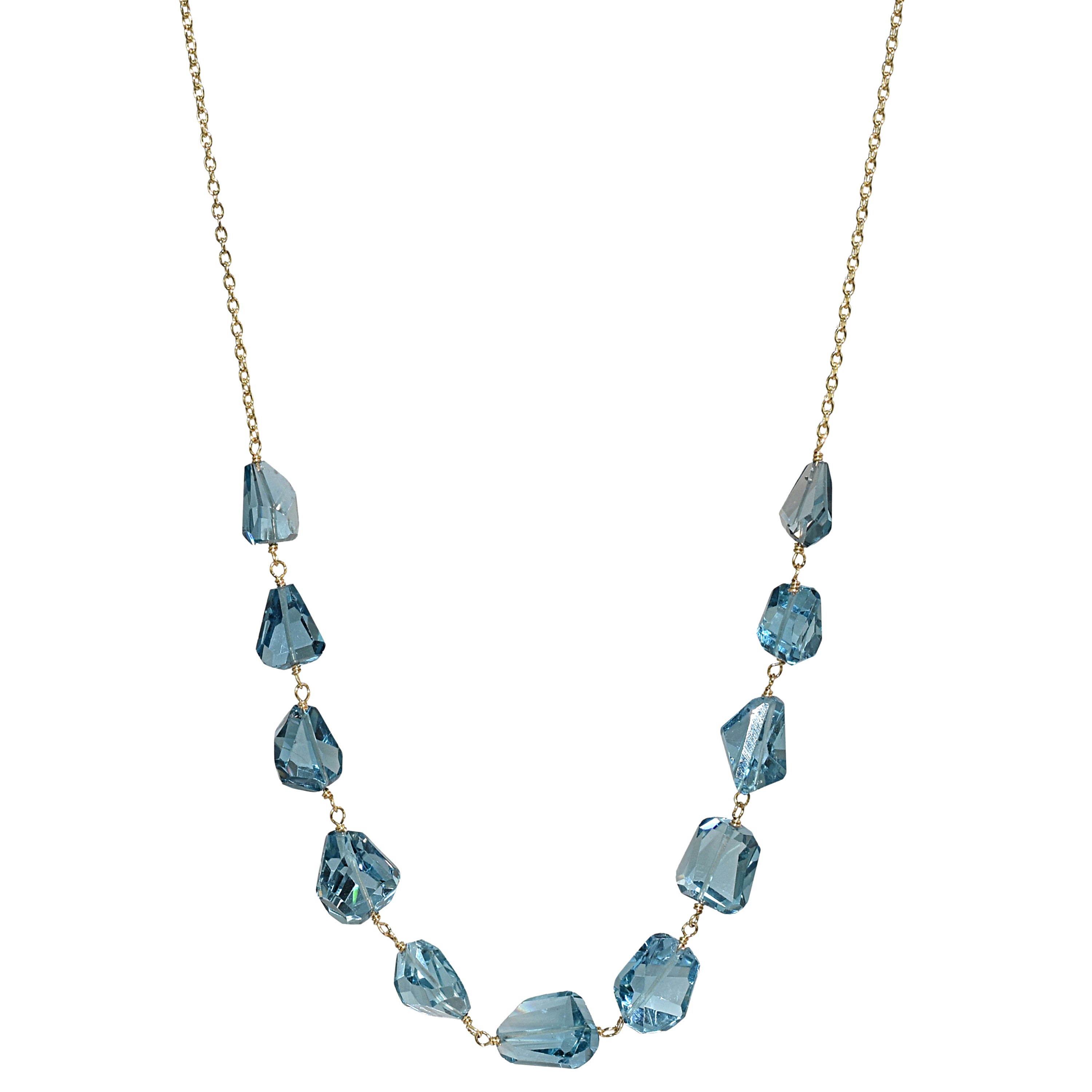 14k London Blue Topaz Nugget Link Front Necklace