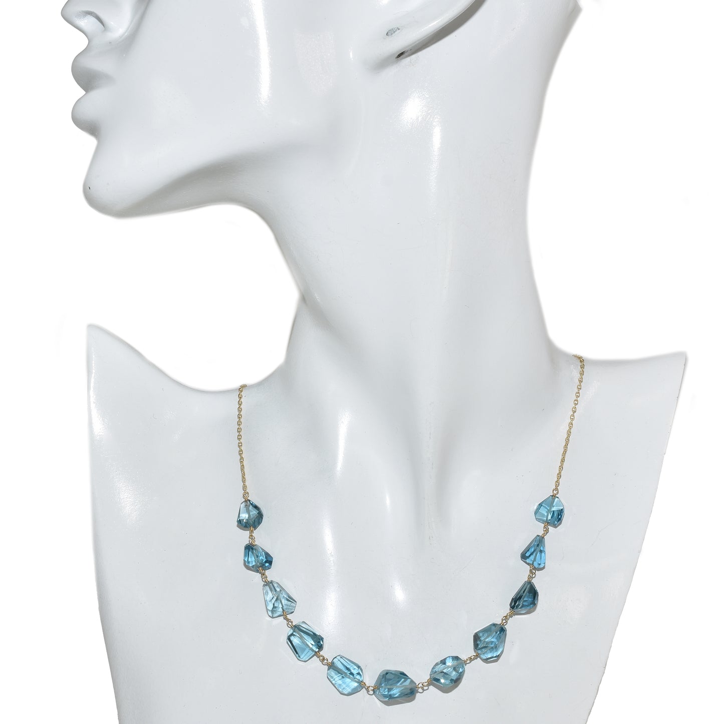 14k London Blue Topaz Nugget Link Front Necklace