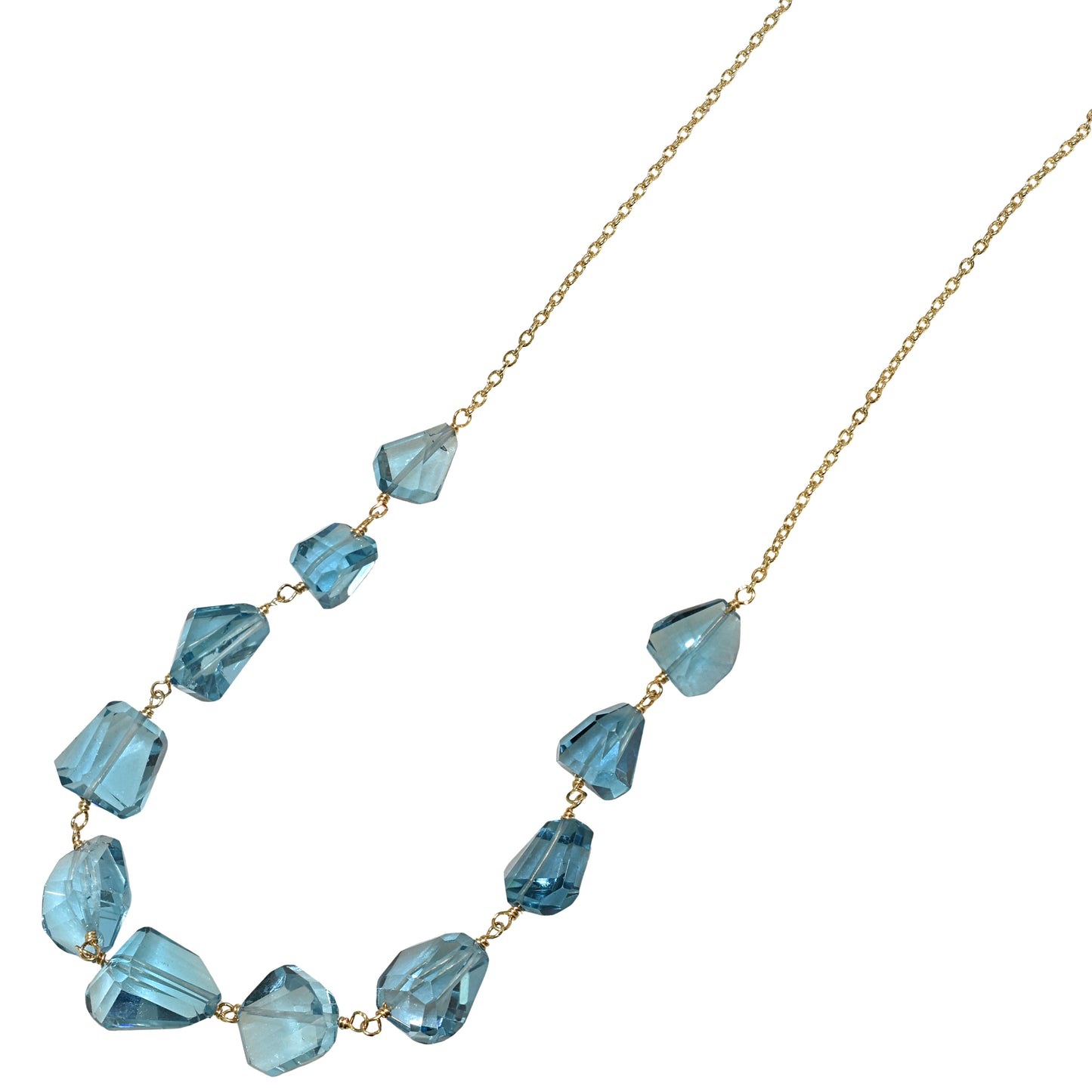 14k London Blue Topaz Nugget Link Front Necklace
