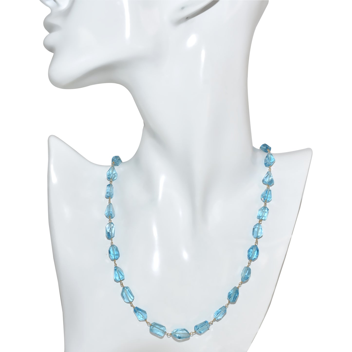14k Swiss Blue Topaz Nugget Link Necklace