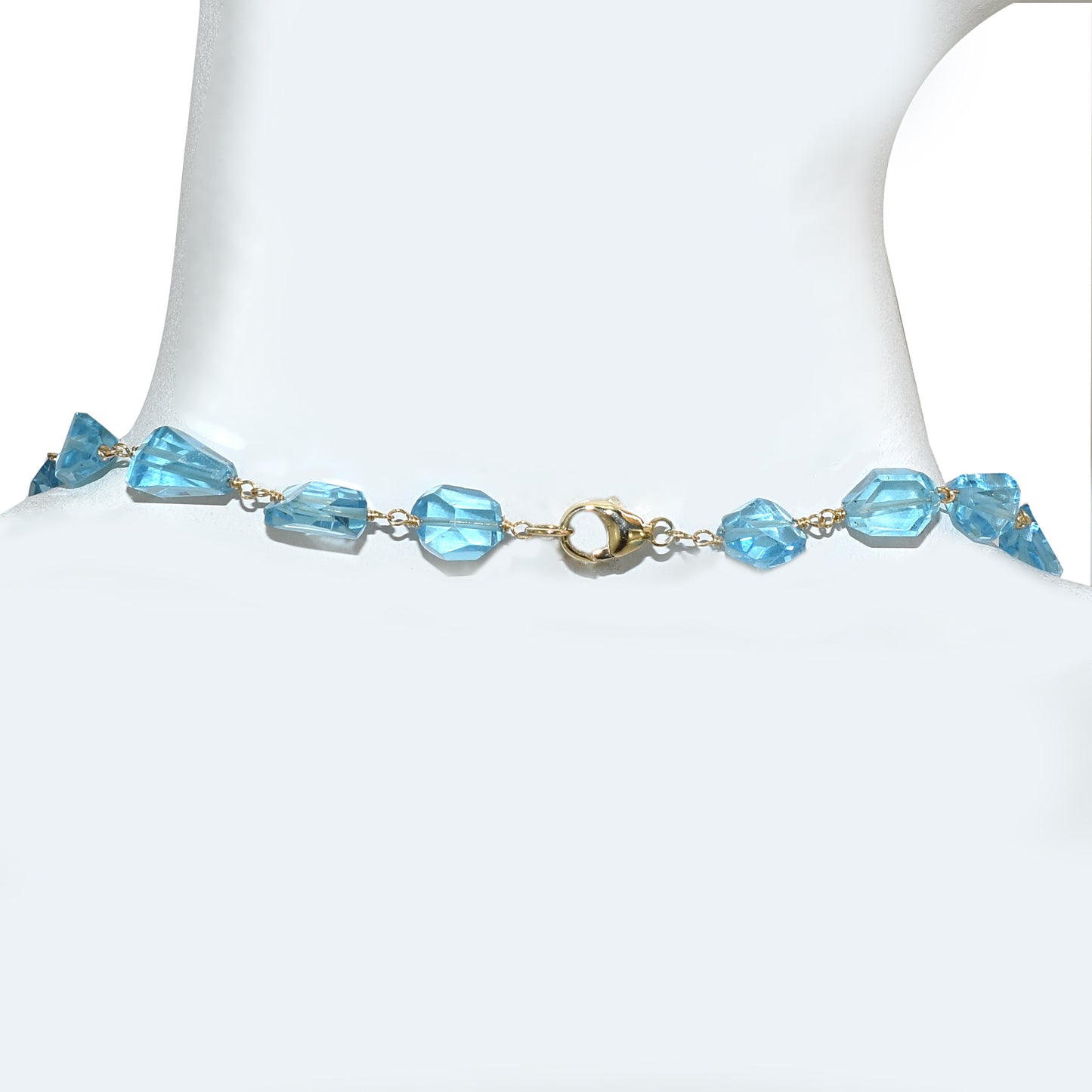 14k Swiss Blue Topaz Nugget Link Necklace