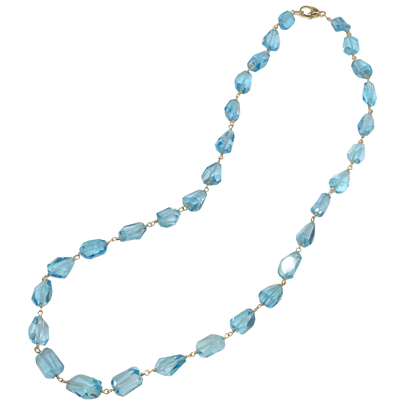 14k Swiss Blue Topaz Nugget Link Necklace