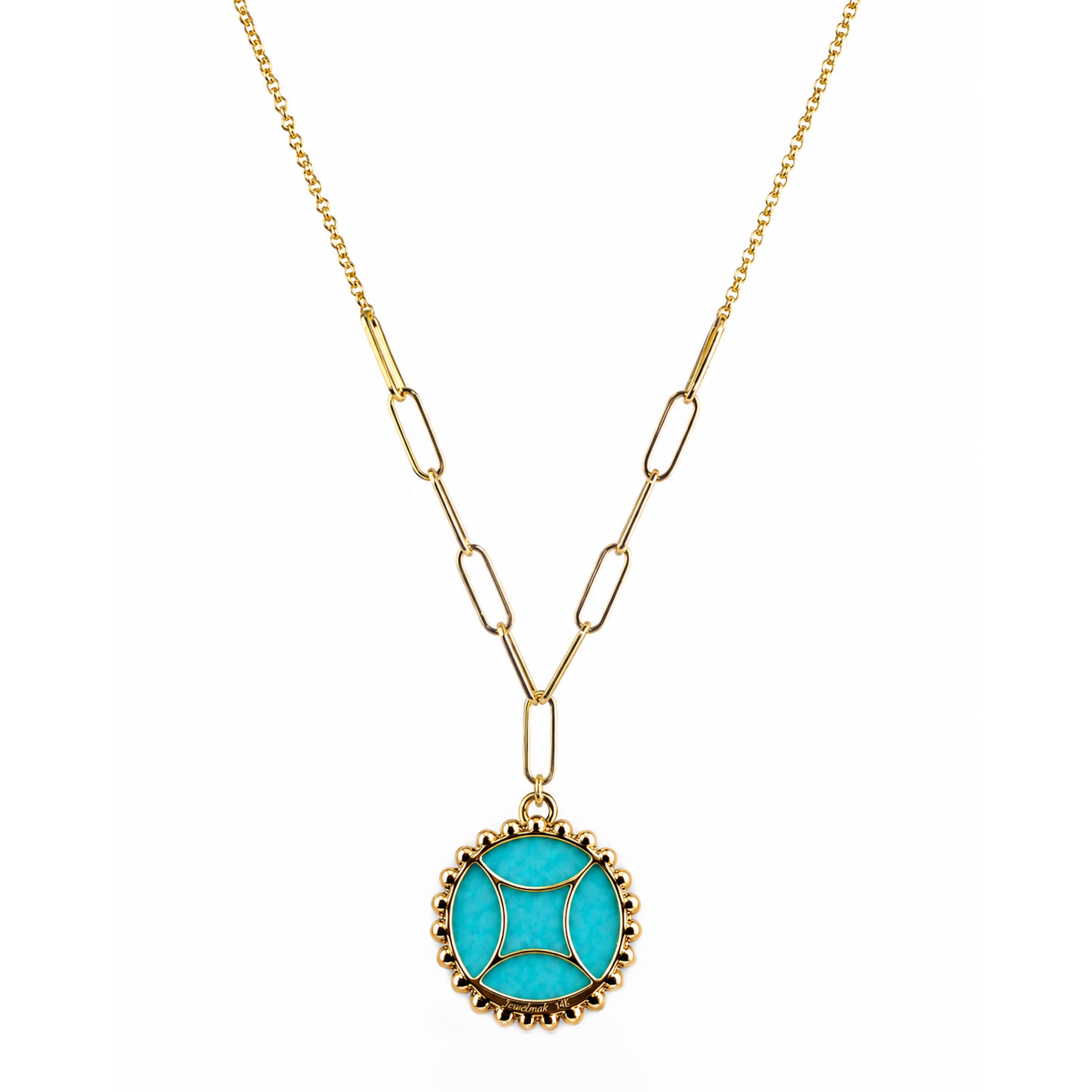 14k Turquoise Fancy Bezel Pendant Necklace