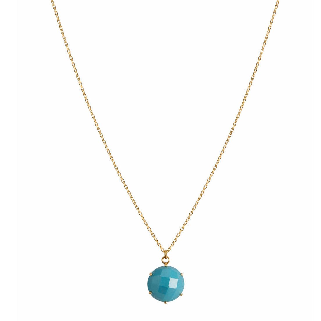 14k Faceted Turquoise Round Pendant Necklace