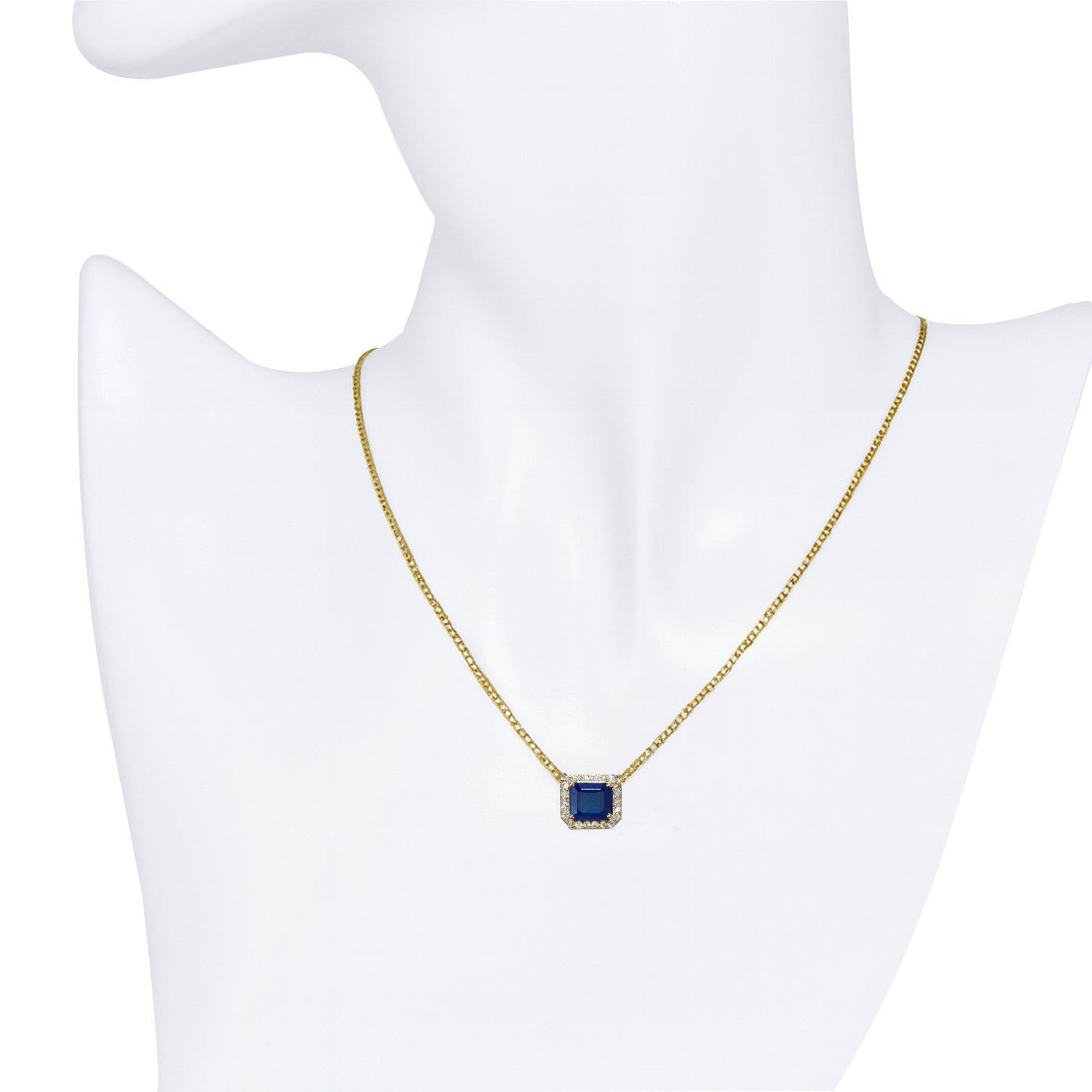 14k Sapphire Diamond Rectangle Bezel Necklace
