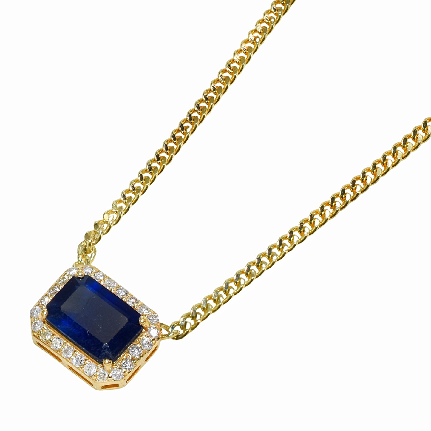14k Sapphire Diamond Rectangle Bezel Necklace