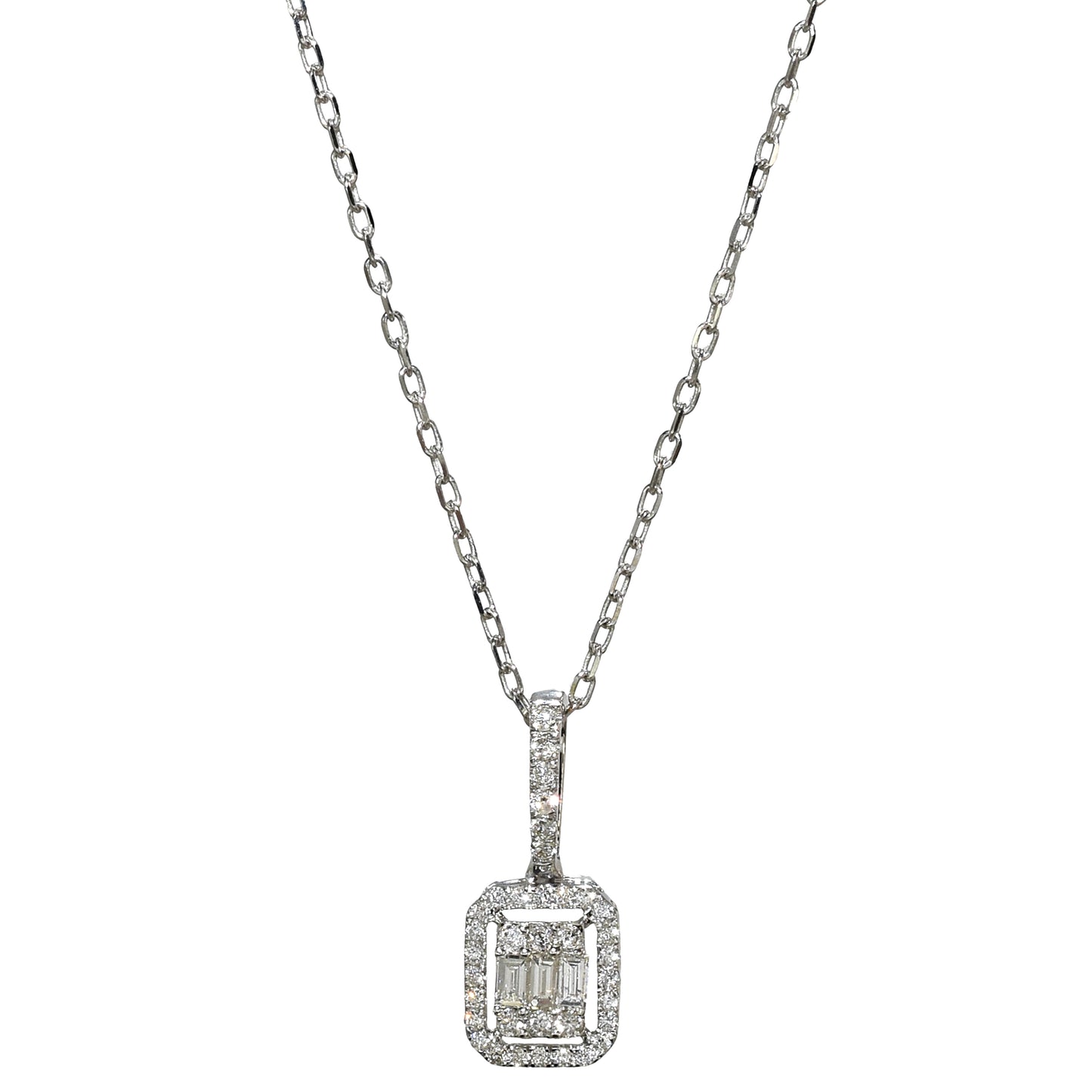 14k White Gold Diamond Square Necklace