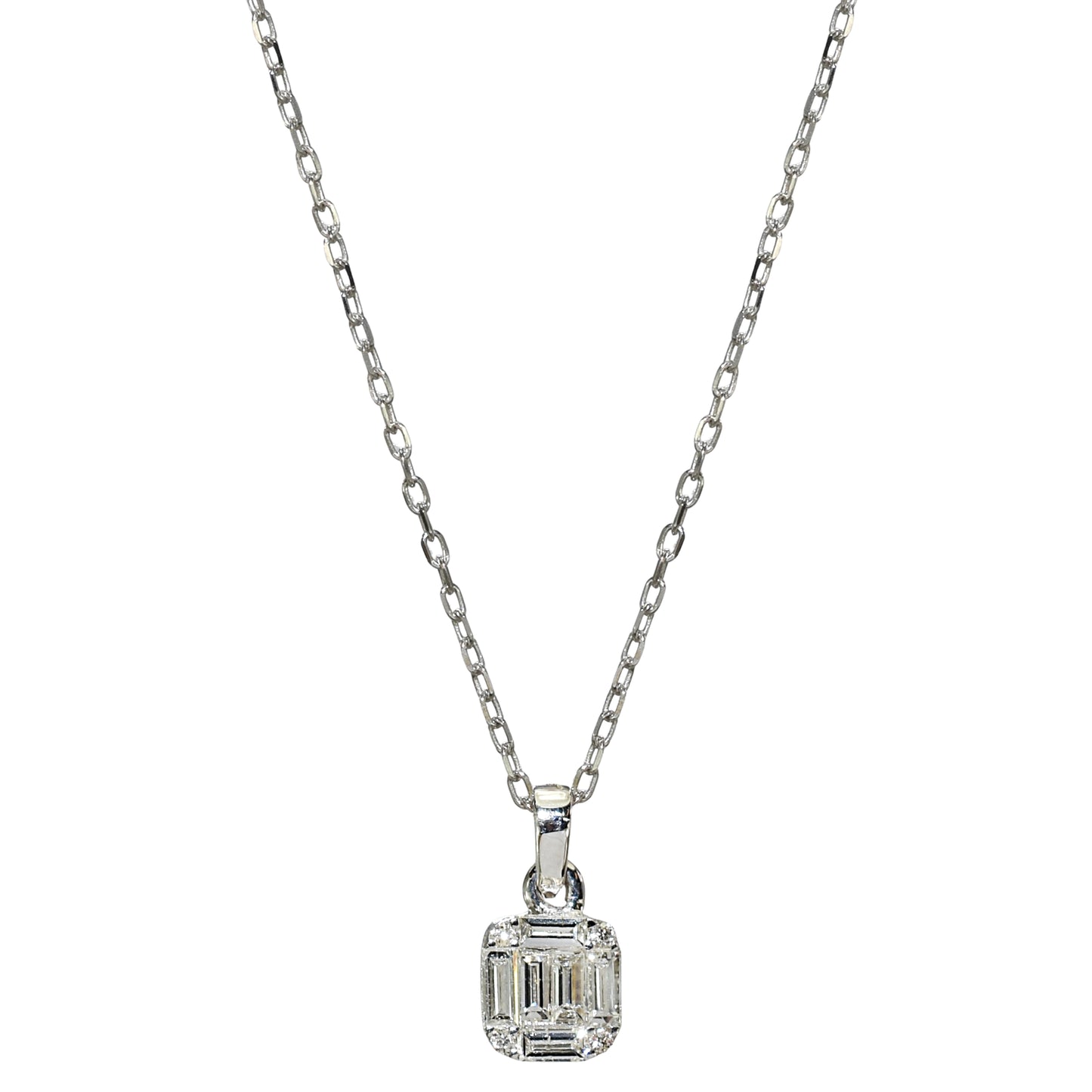 14k White Gold Diamond Square Necklace