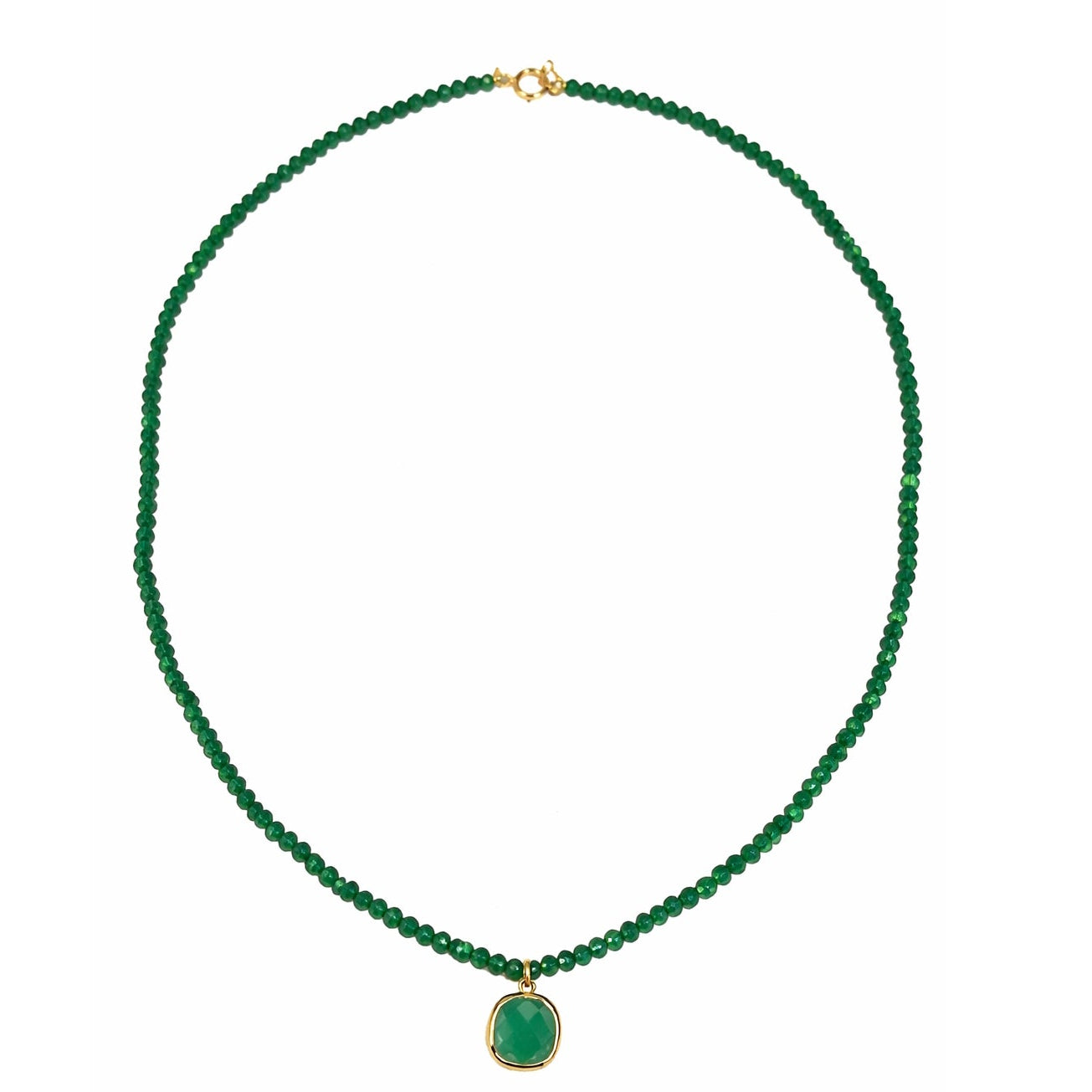 14K Green Onix Small Faceted Bead with Cushion Pendant Necklace