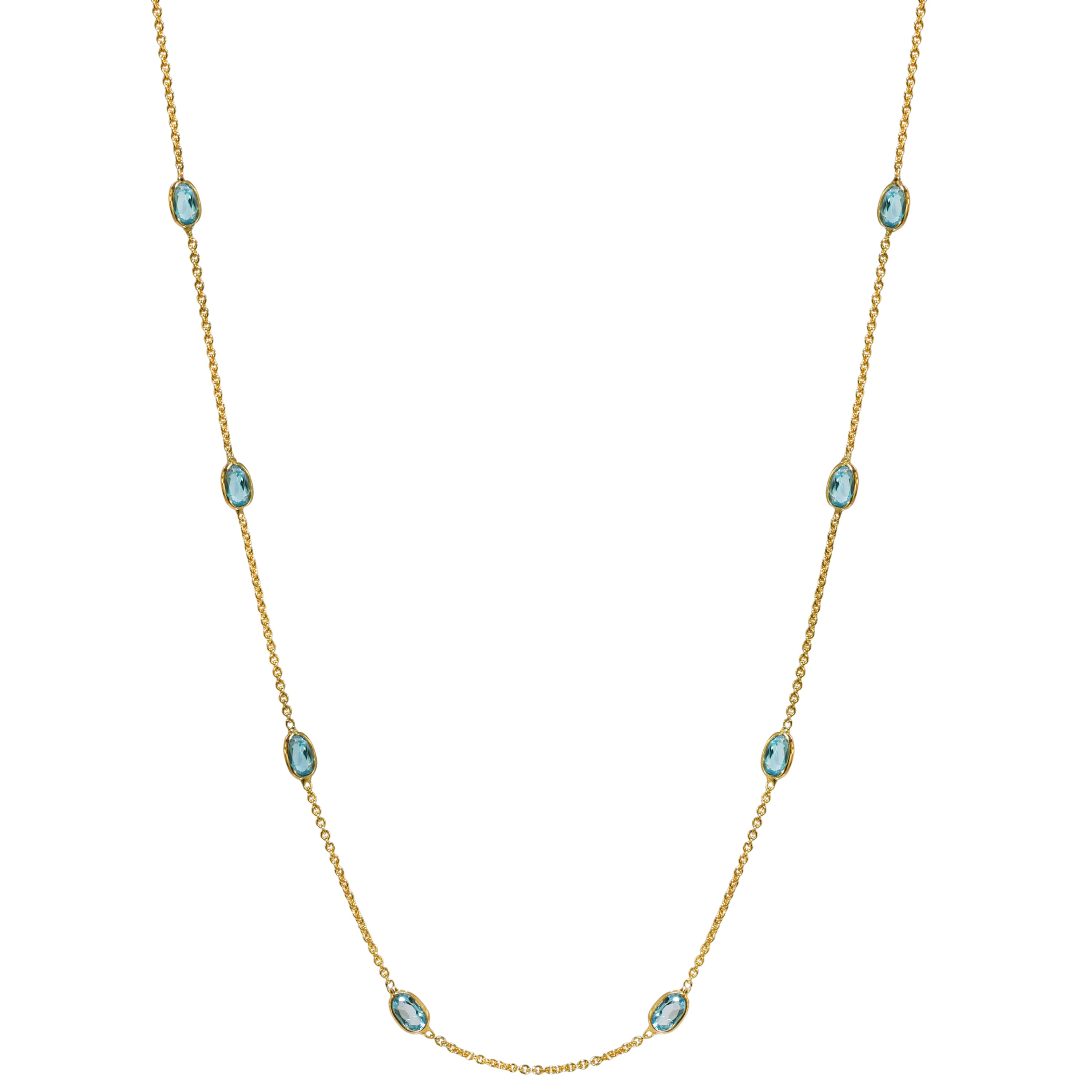 14k Blue Topaz Pear Bezel Necklace
