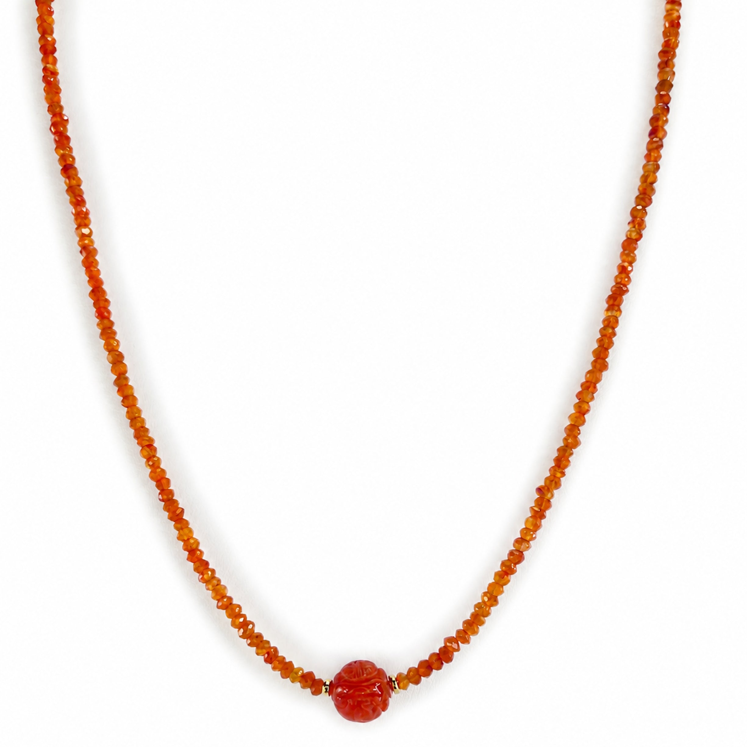 14k Carnelian Carved Bead Center Necklace