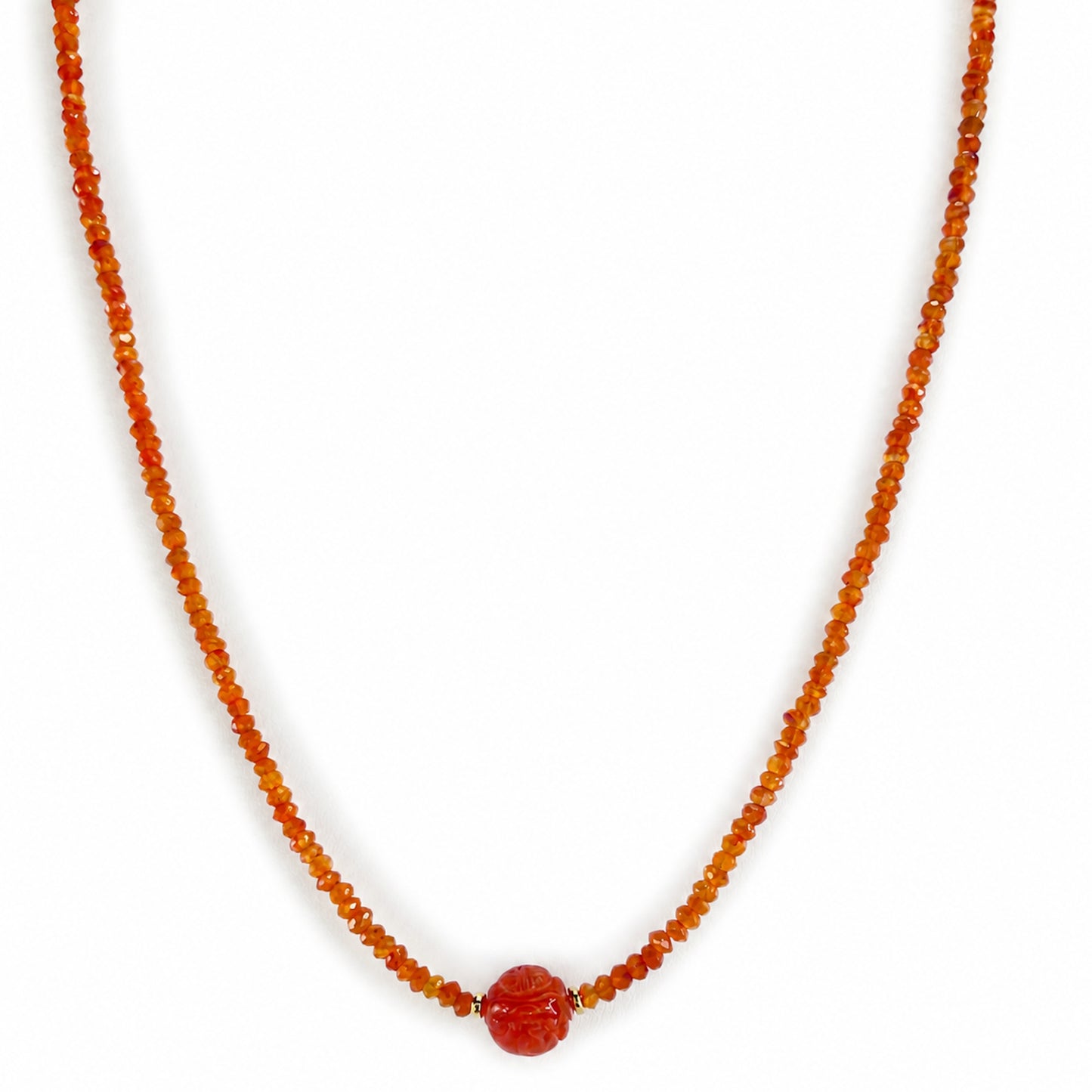 14k Carnelian Carved Bead Center Necklace