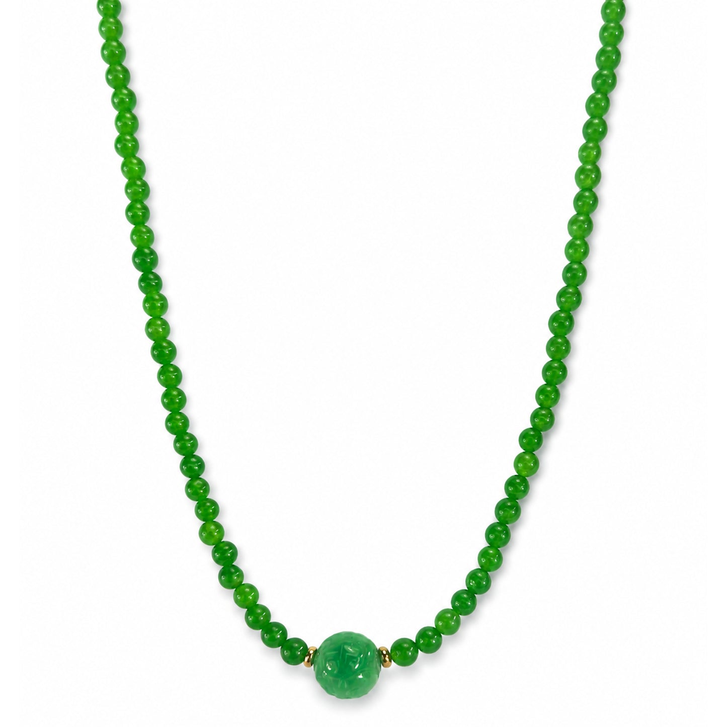 14k Green Jade Carved Bead Center Necklace
