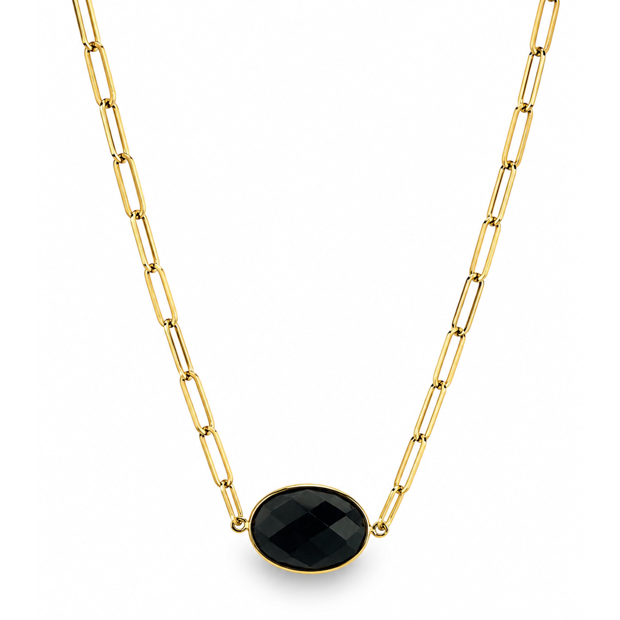 14k Black Onyx Oval Center Paperclip Necklace