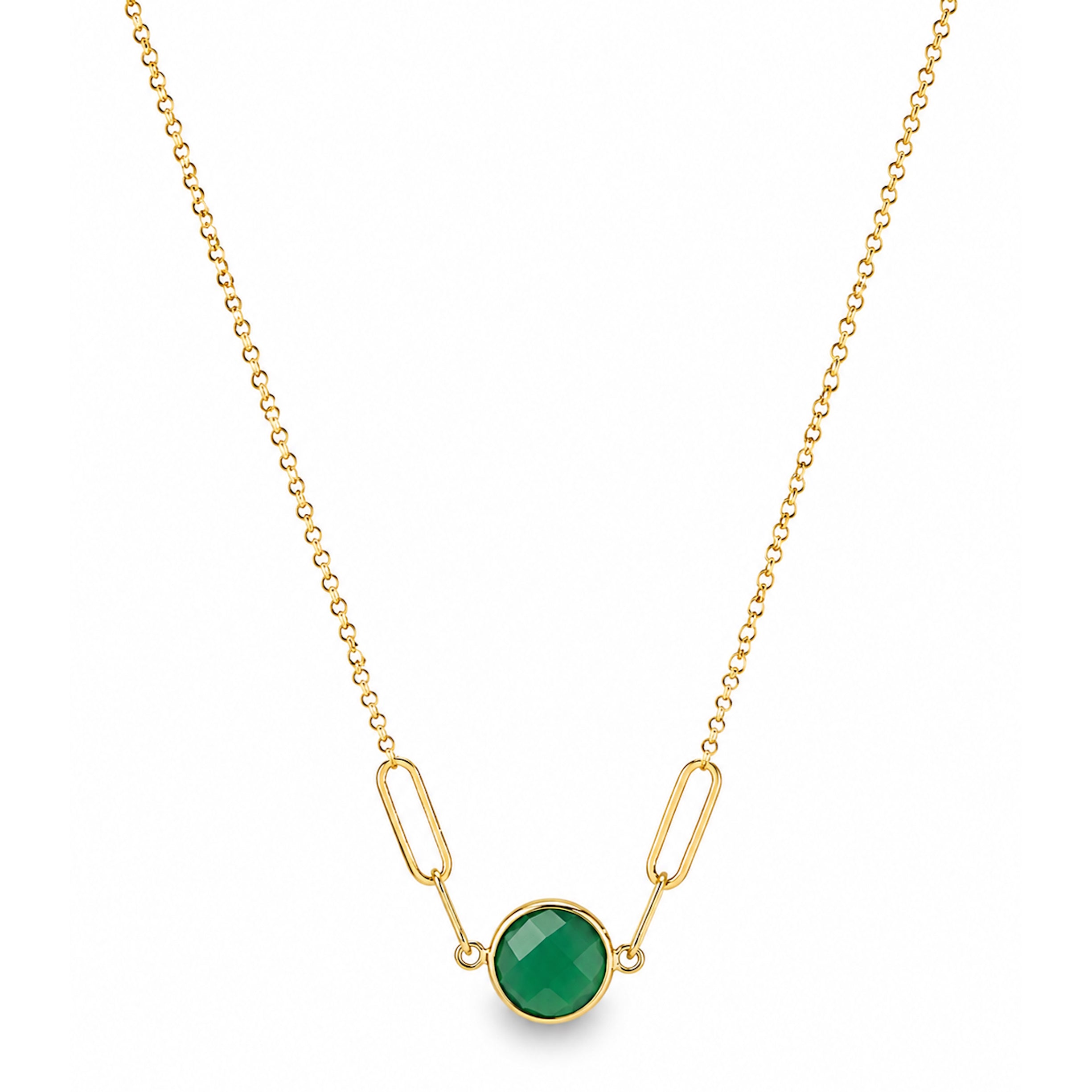 14k Green Onyx Round Paperclip Necklace