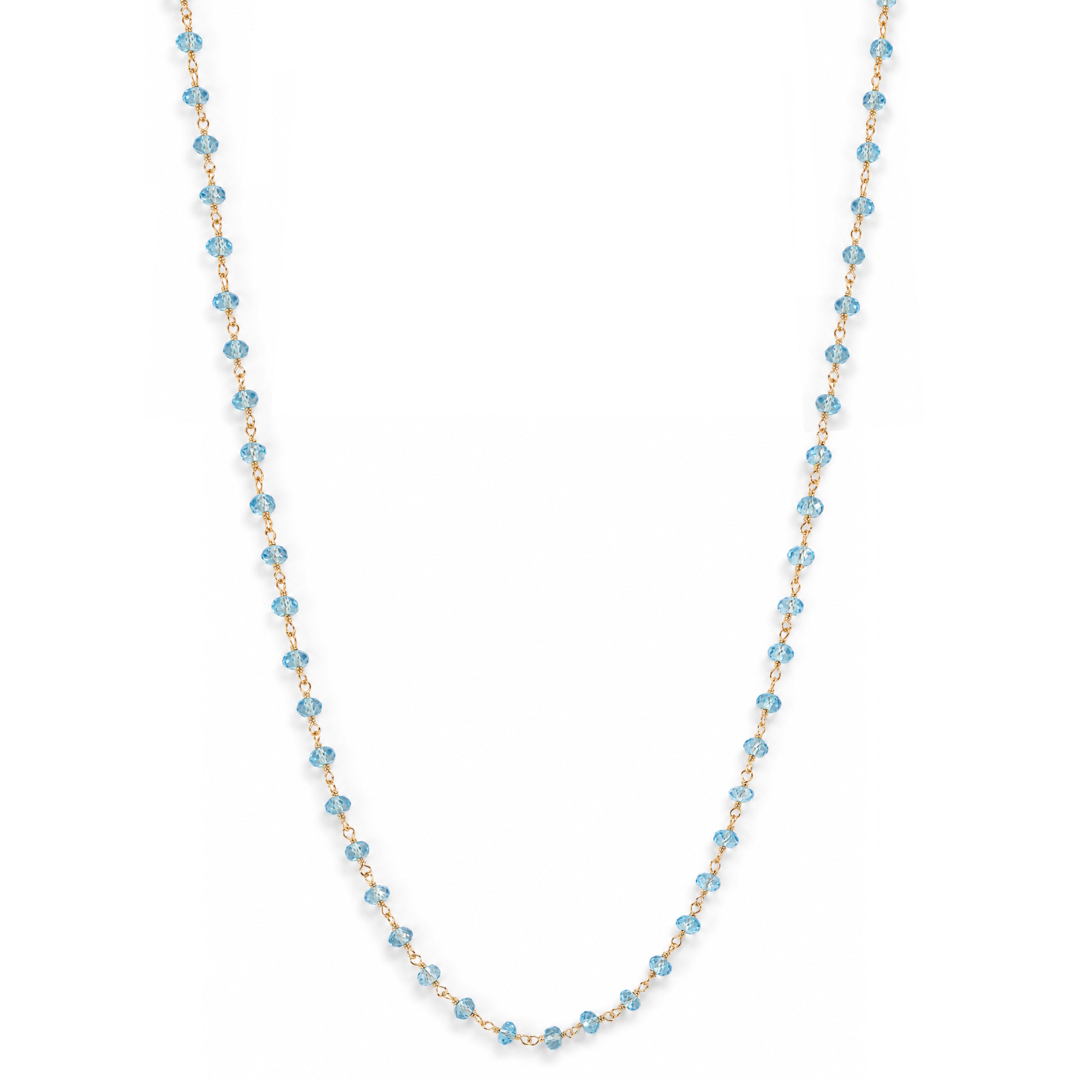 14k Swiss Blue Topaz Faceted Roundel Link Necklace