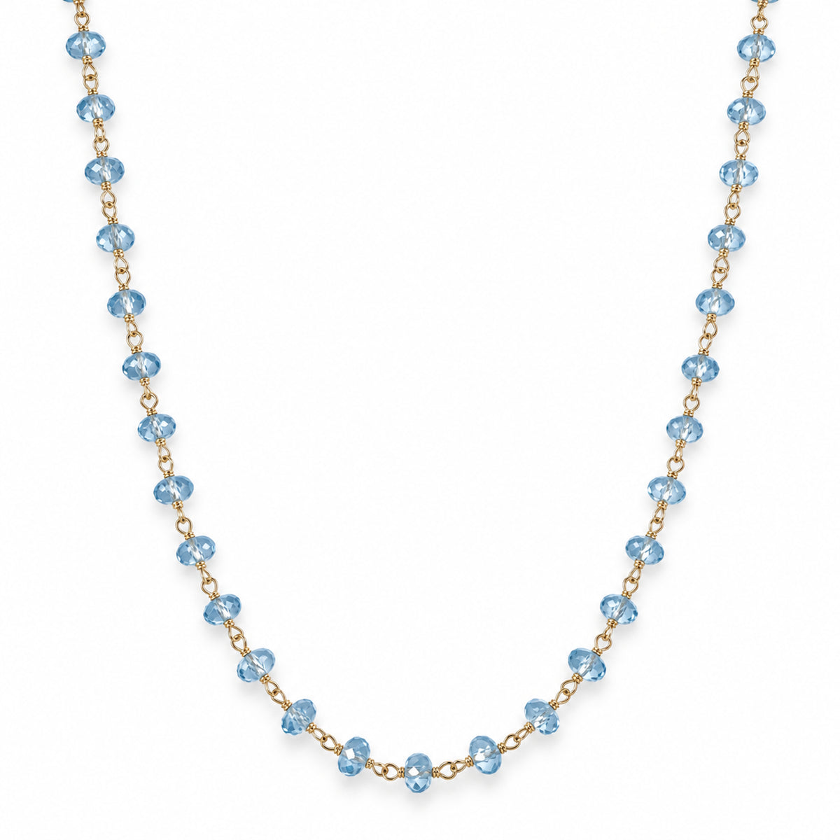 14k Swiss Blue Topaz Faceted Roundel Link Necklace