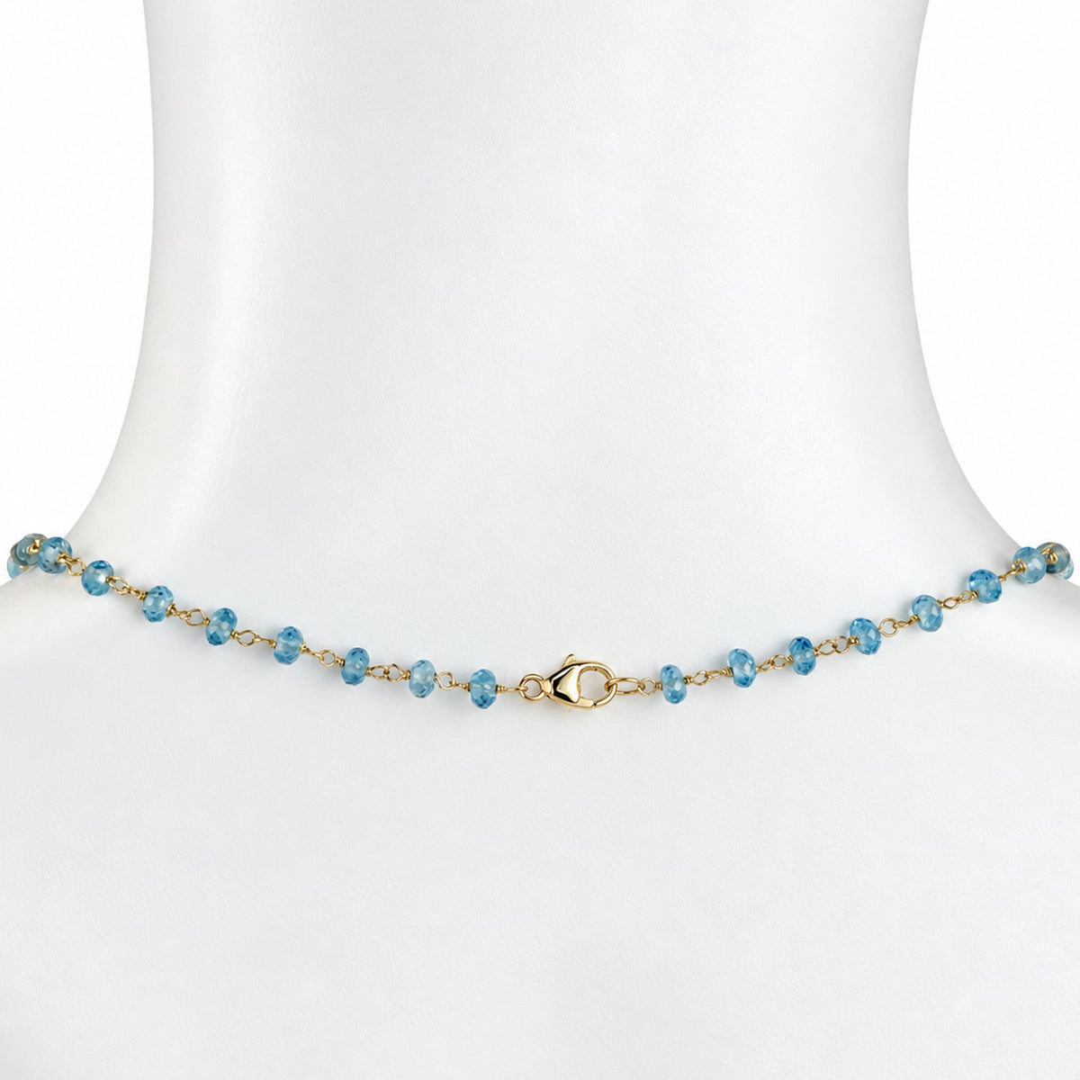 14k Swiss Blue Topaz Faceted Roundel Link Necklace