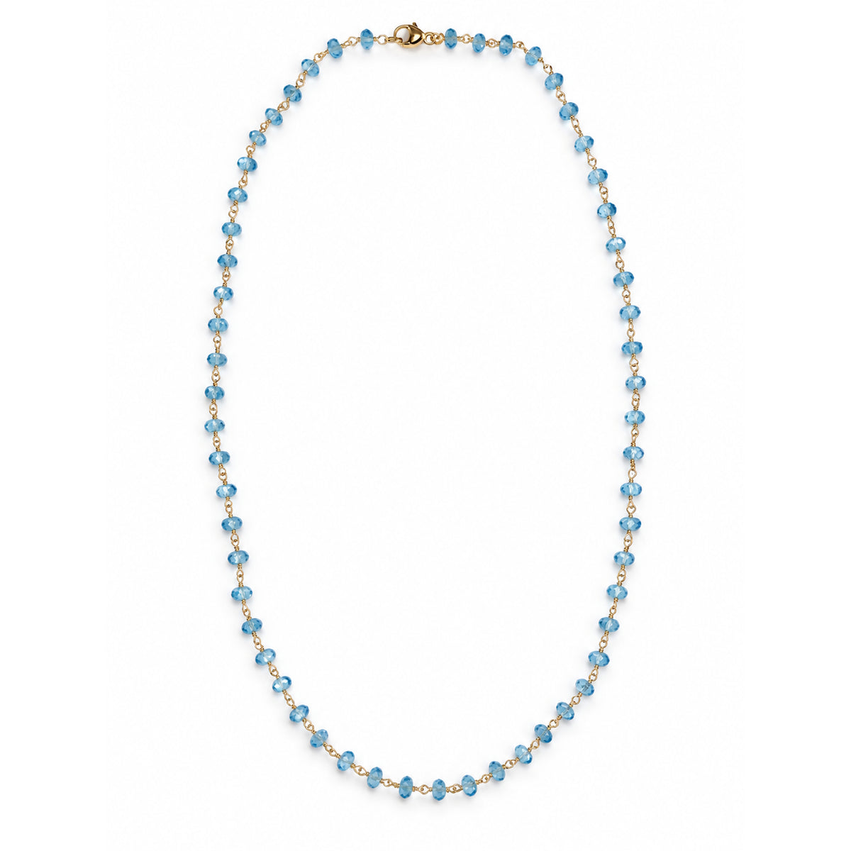 14k Swiss Blue Topaz Faceted Roundel Link Necklace