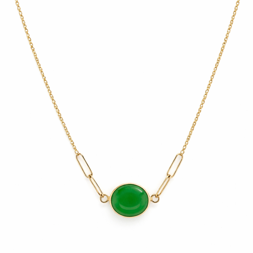14k Green Jade Paperclip Center Necklace