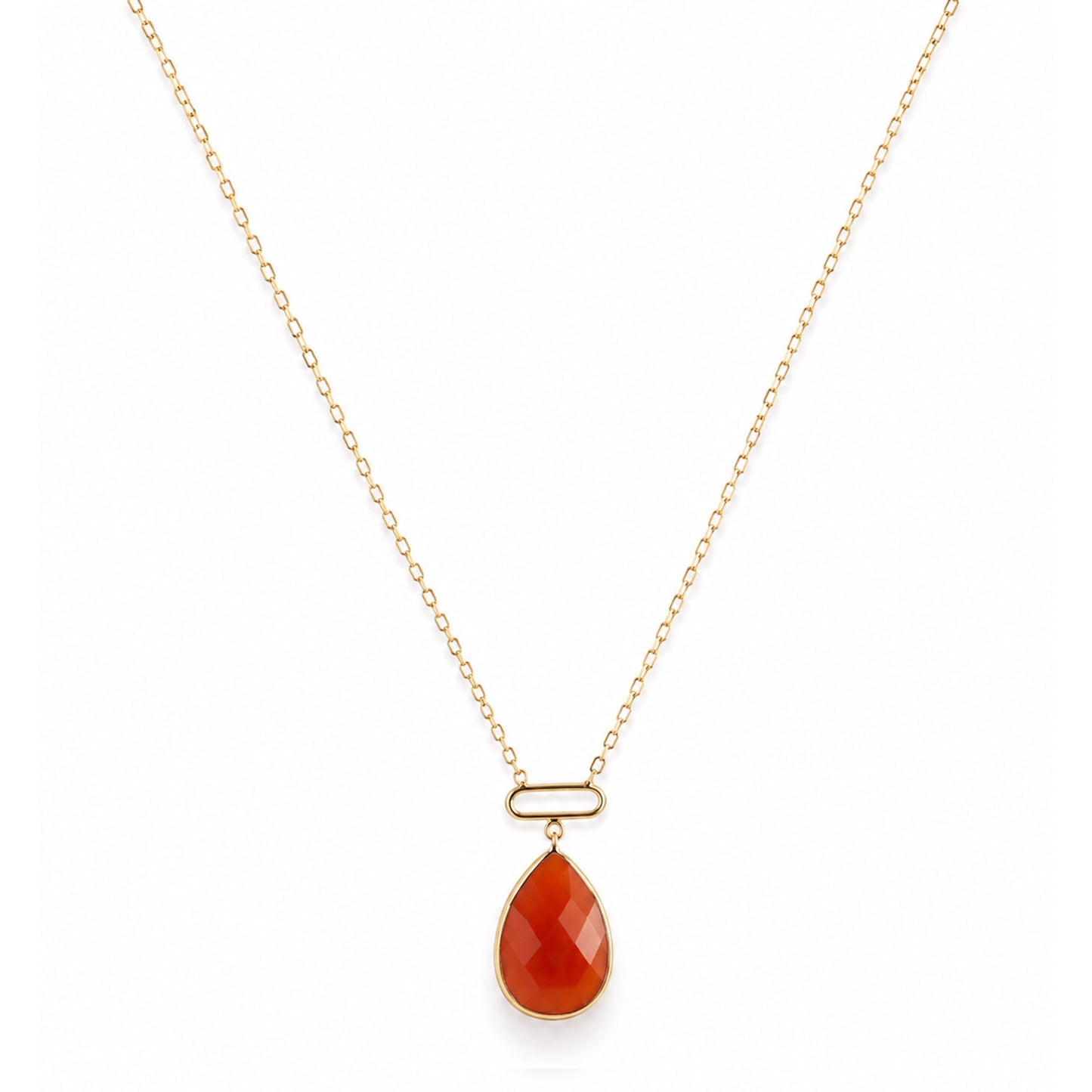 14k Carnelian Paperclip Pendant Necklace