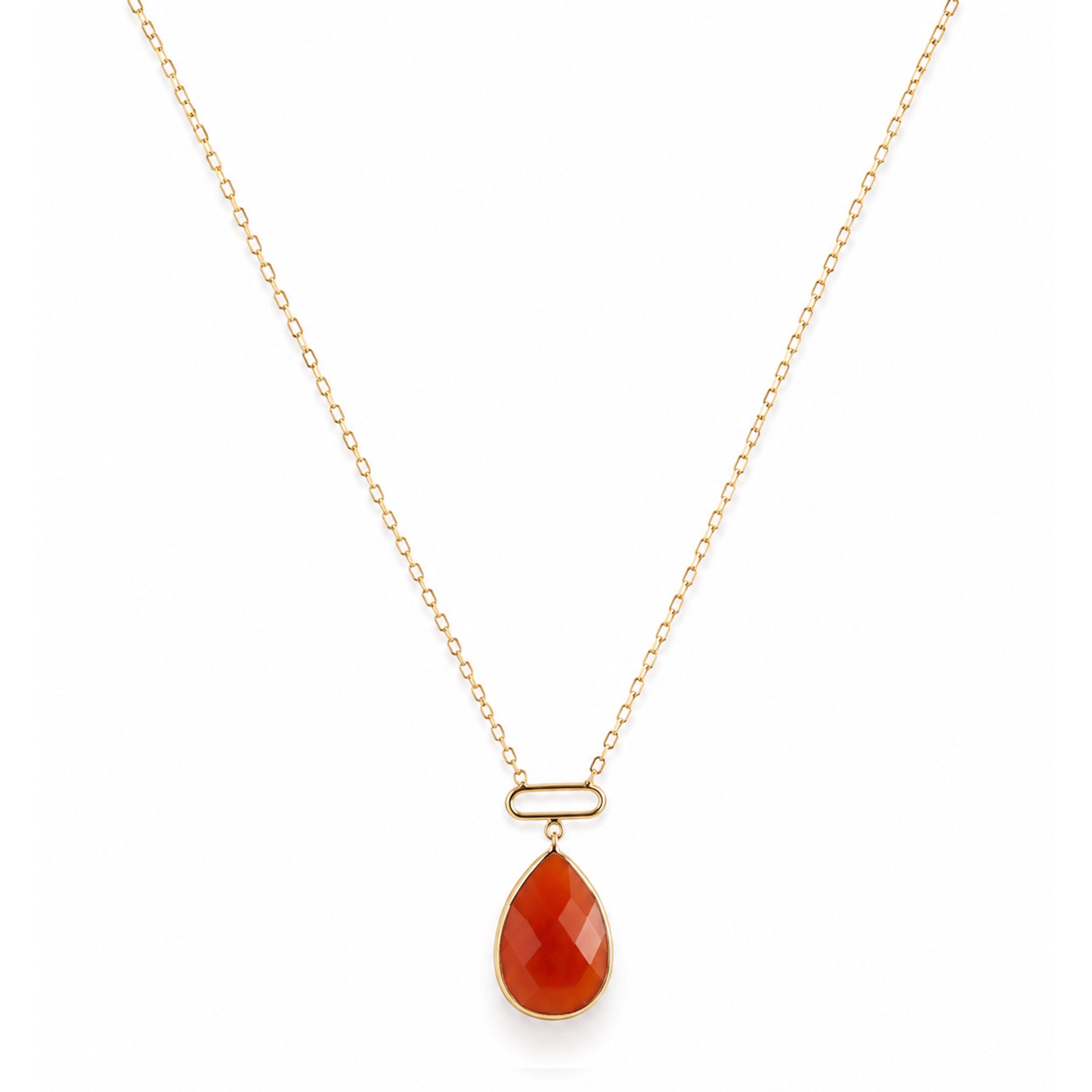 14k Carnelian Paperclip Pendant Necklace