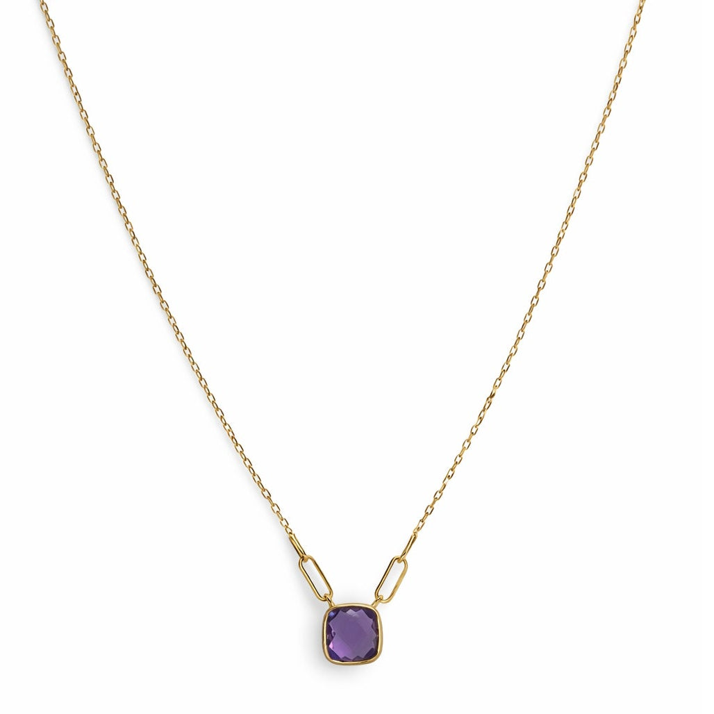 14k Amethyst Cushion Paperclip Center Necklace