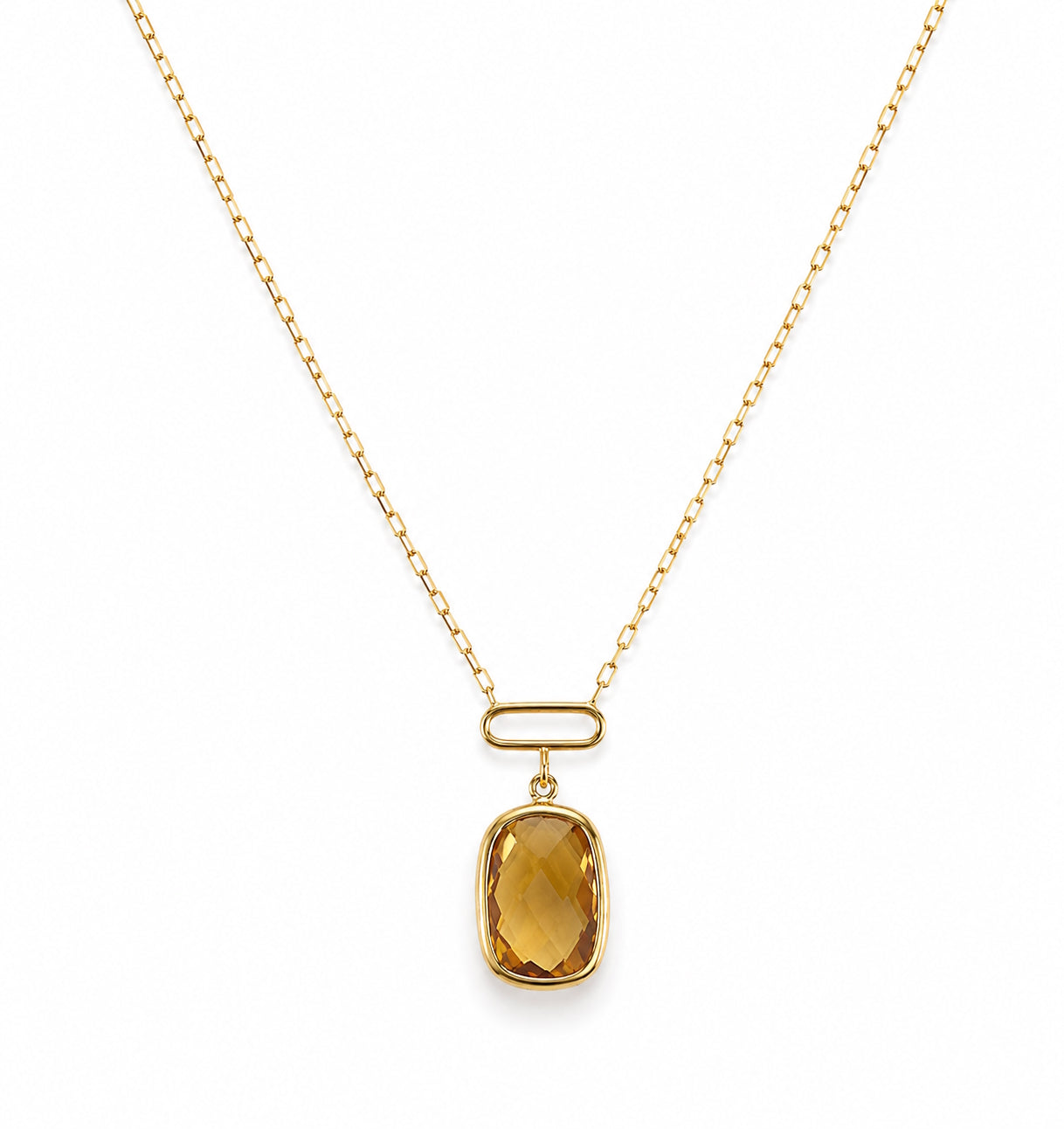 14k Citrine Cushion Paperclip Center Necklace