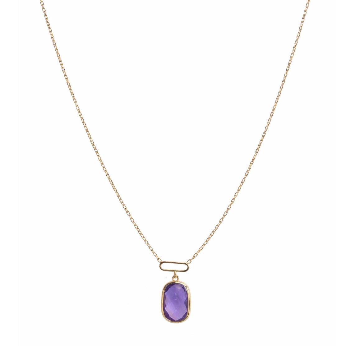 14k Amethyst Cushion Paperclip Center Necklace